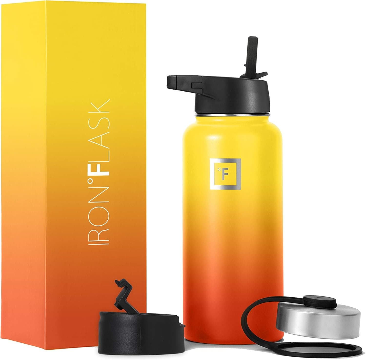 IRON °FLASK Sports Water Bottle - 32oz, 3 Lids (Straw Lid), Leak Proof - Stainless Steel Gym & Sport Bottles for Men, Women & Kids - Double Walled, Insulated Thermos, Metal Canteen