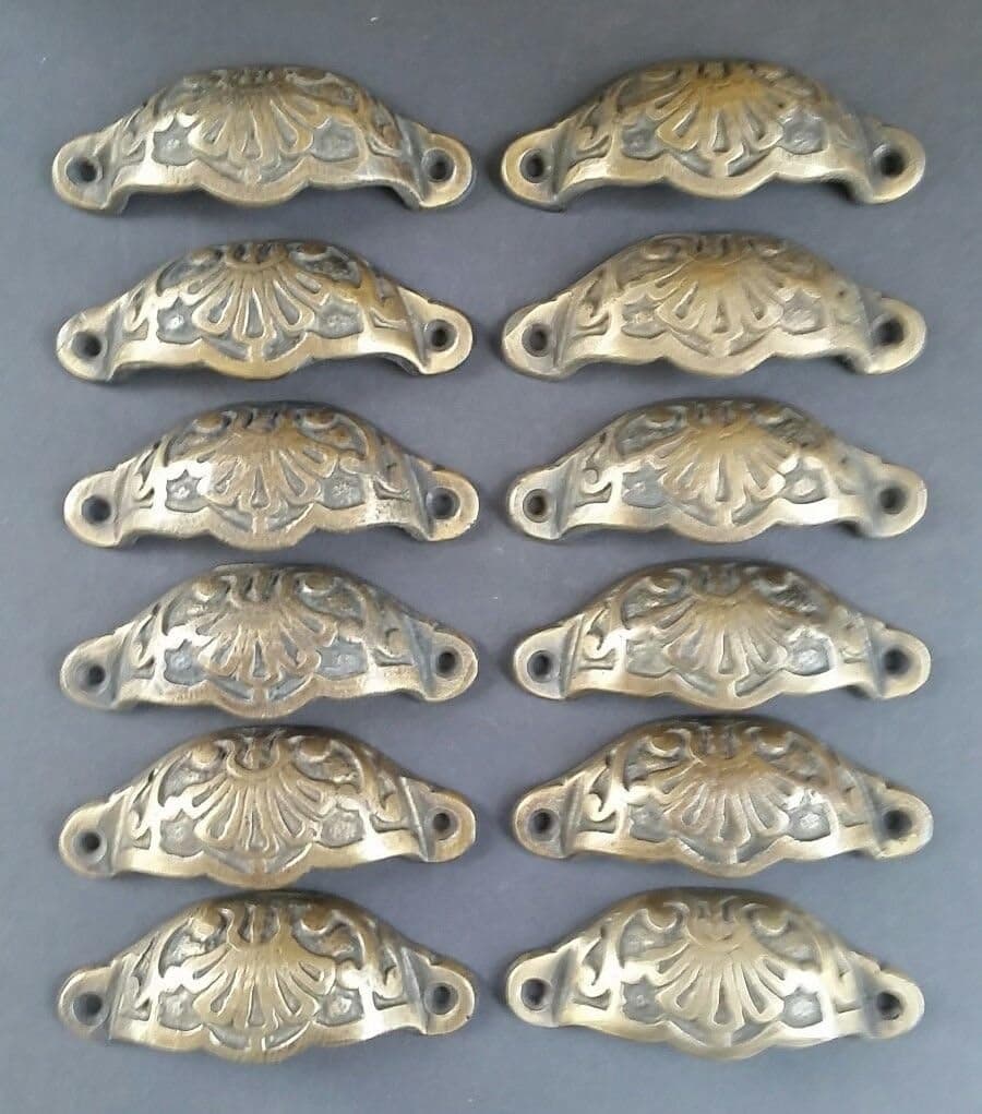 Set 12 Apothecary Drawer Cup Bin Pull Handle Antique Victorian Style 3 9/16" #A2