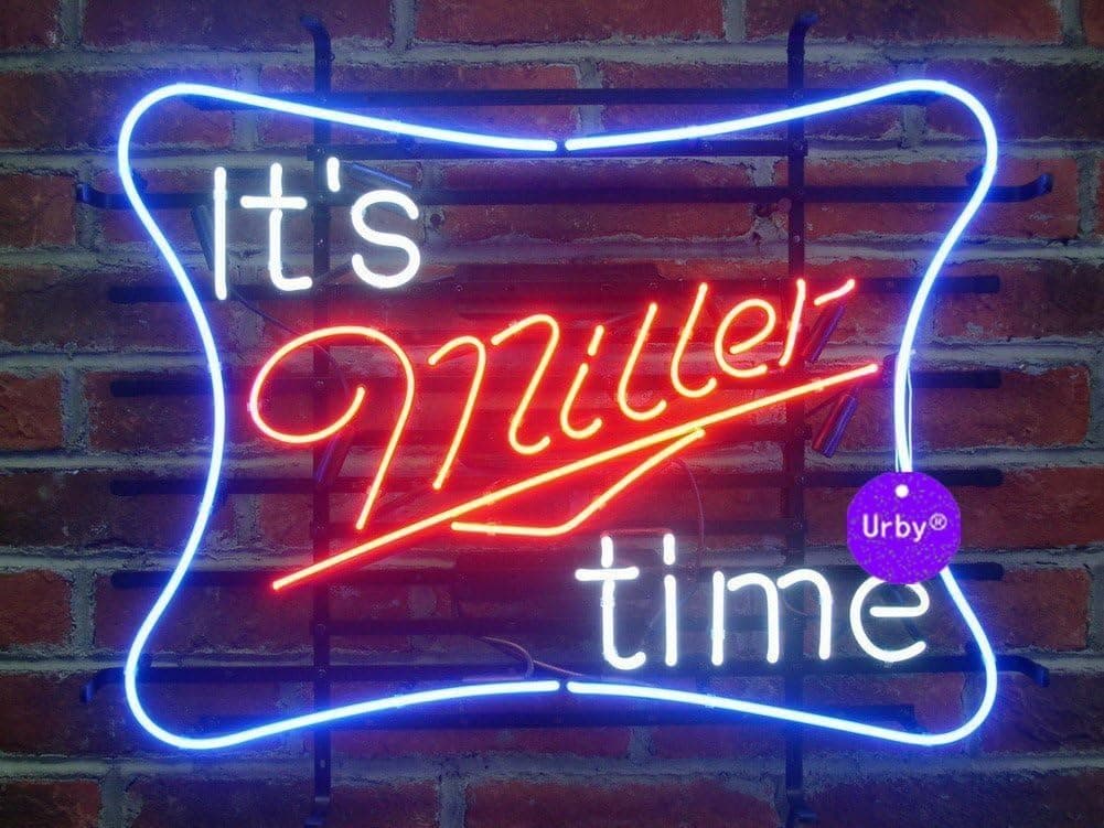 Urby 17"x14" It's Miller Time Custom Handmade Glass Tube Neon Light Sign 3-Year Warranty-Unique Artwork! U303