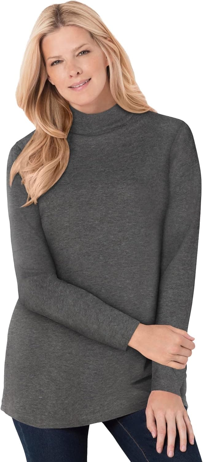 Woman Within Women's Plus Size Perfect Long-Sleeve Mockneck Tee Shirt
