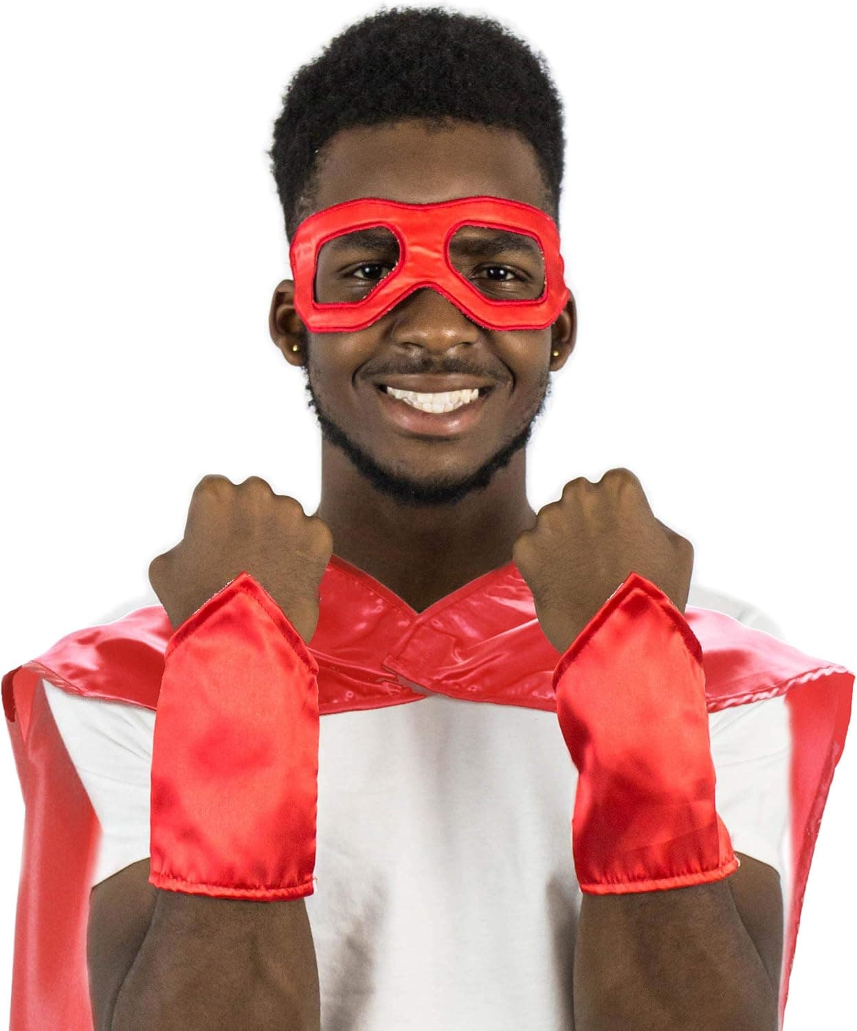 Everfan Adult Superhero Starter Kit | Superhero Cape, Eyemask and Powerband Set (Red)