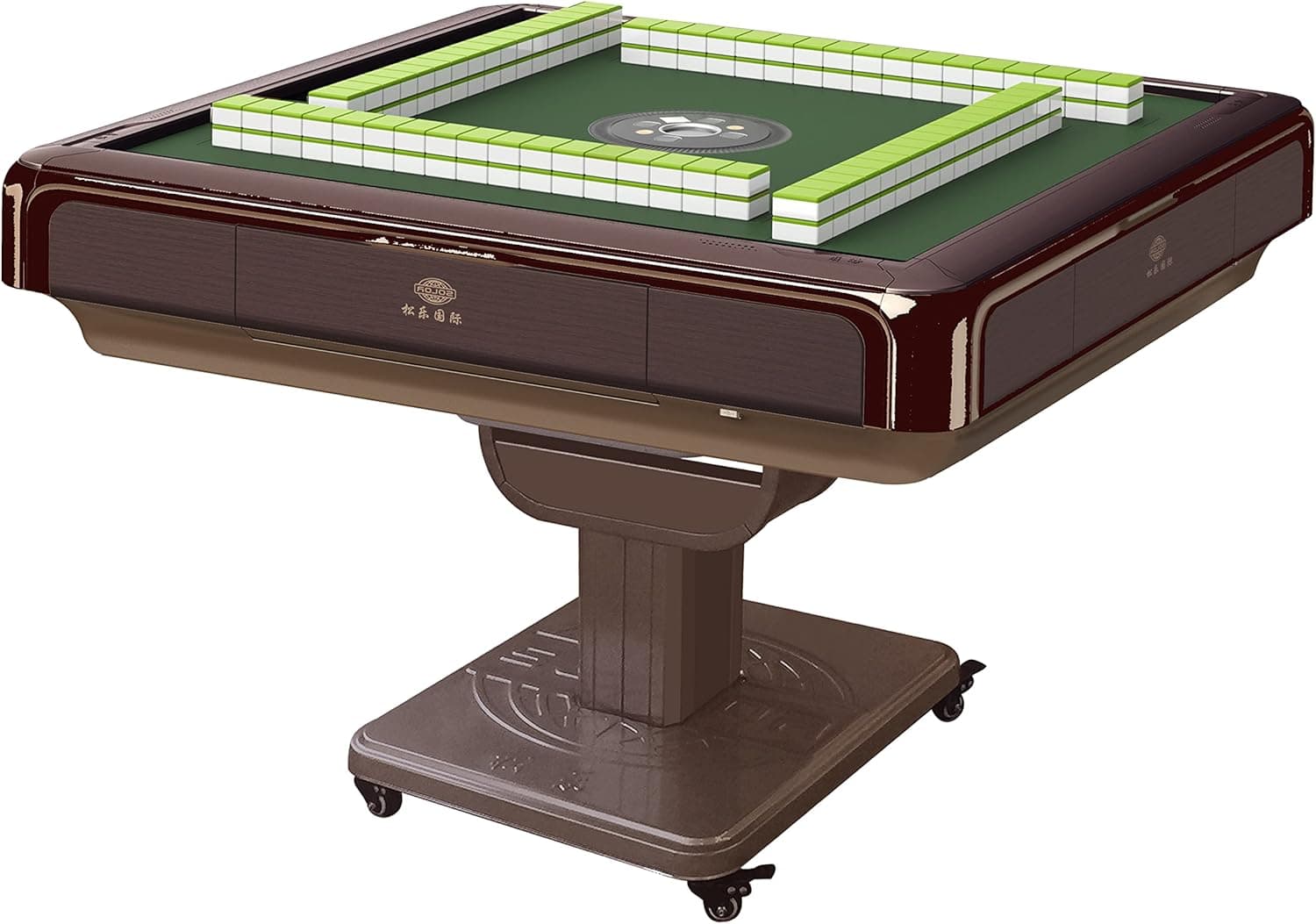 USA MJ Table Filipino American Chinese 40mm Automatic Mahjong Table with 2 Sets of Numbered Tiles (Blue & Green) & Tabletop Cover