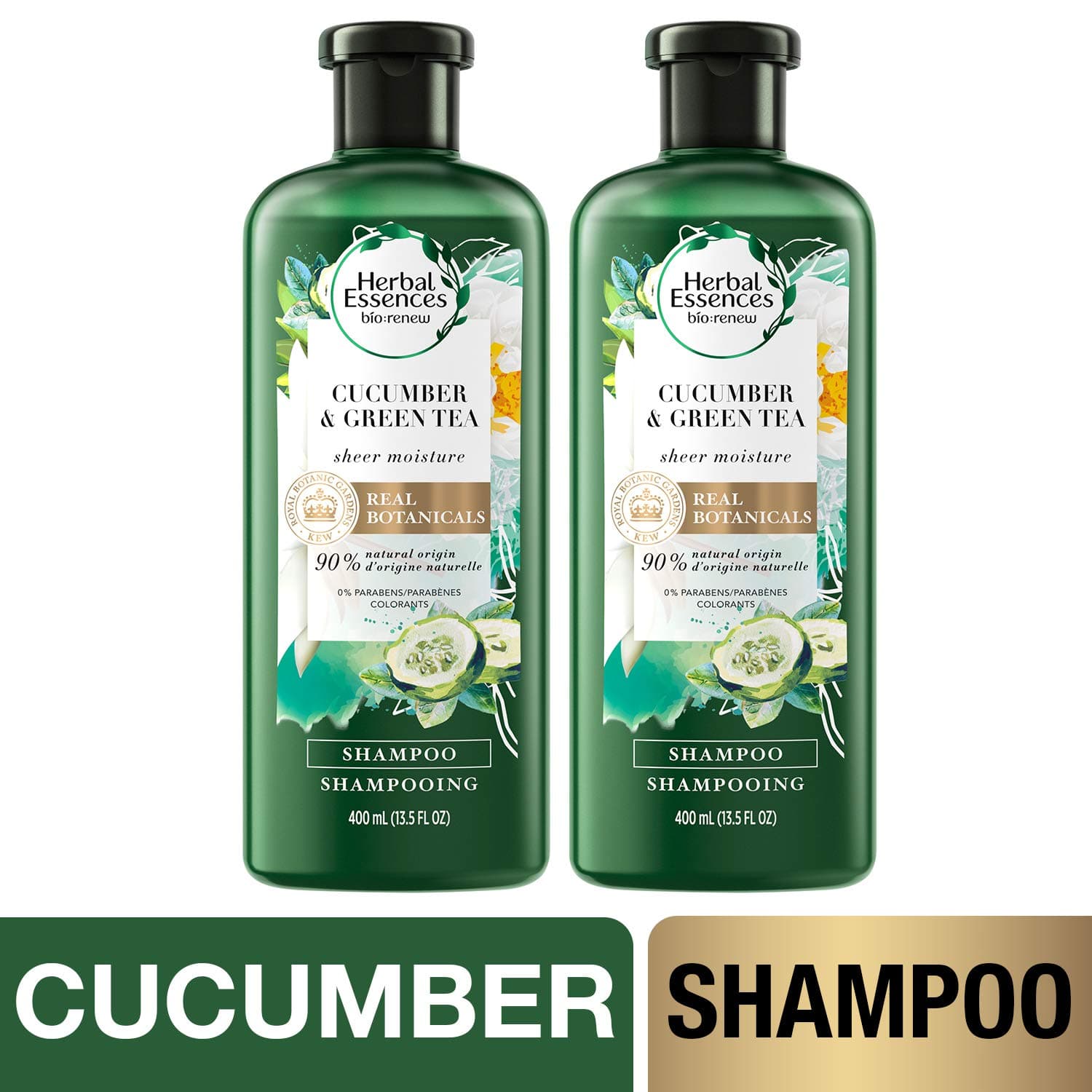 Herbal Essences, Volume Shampoo With Natural Source Ingredients, For Fine Hair, Color Safe, BioRenew Cucumber & Green Tea, 13.5 fl oz, Twin Pack