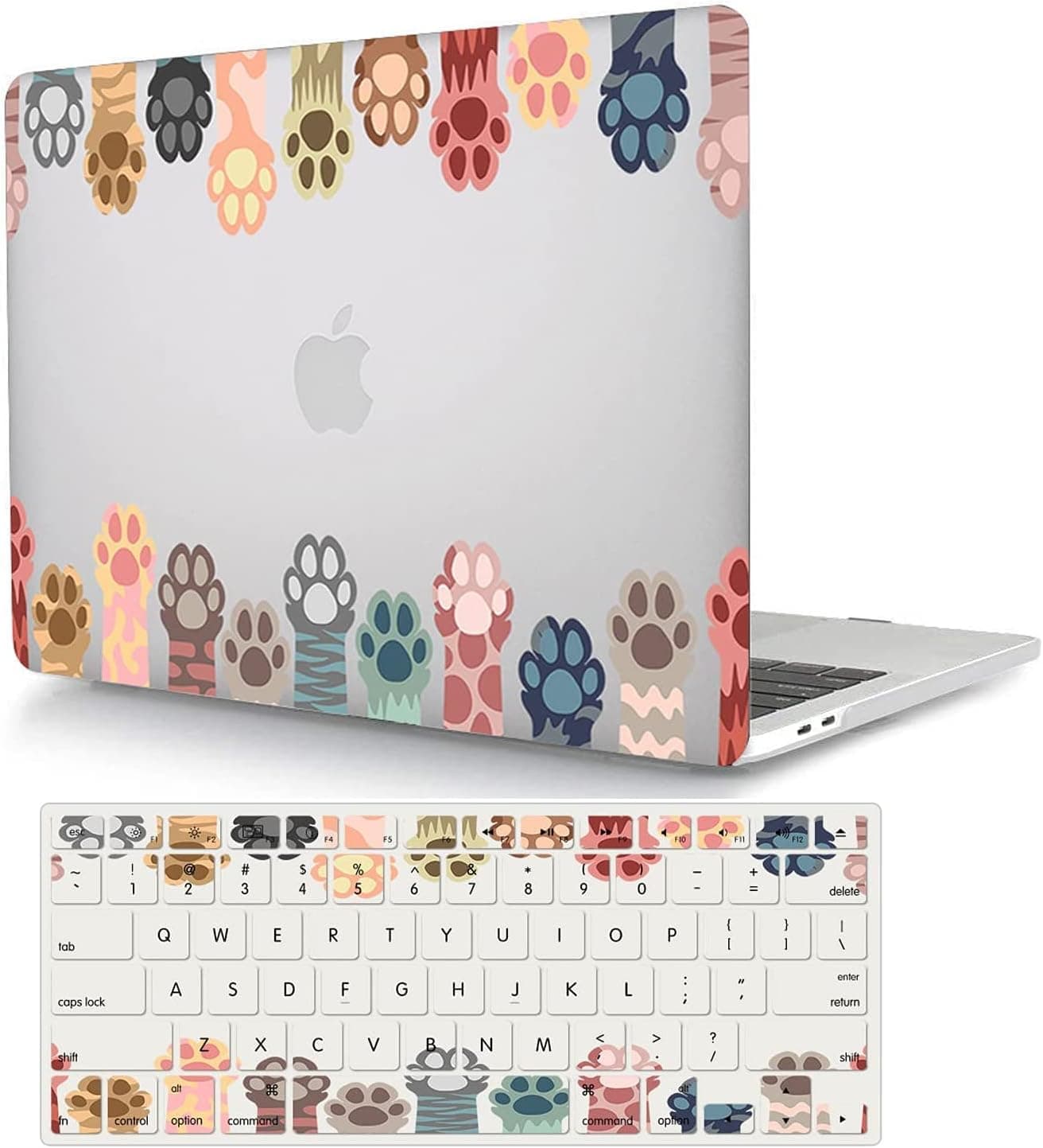 Bandless Case Compatible with MacBook Pro 15 inch 2019 2018 2017 2016 Release A1990 A1707 with Touch Bar, Plastic Laptop Hard Shell Case & Keyboard Cover Skin - Cat paw