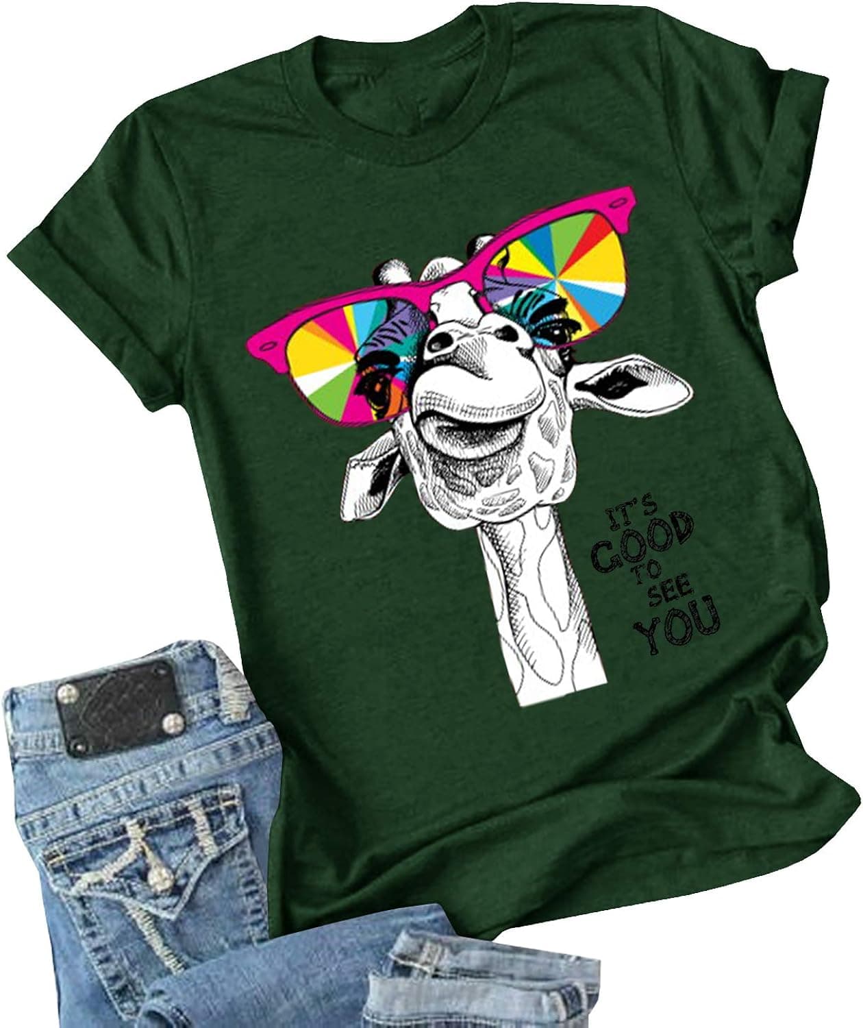 Auburet Womens Giraffe T Shirt Summer Funny Graphic Short Sleeve Crewneck Tees Casual Shirt Tops