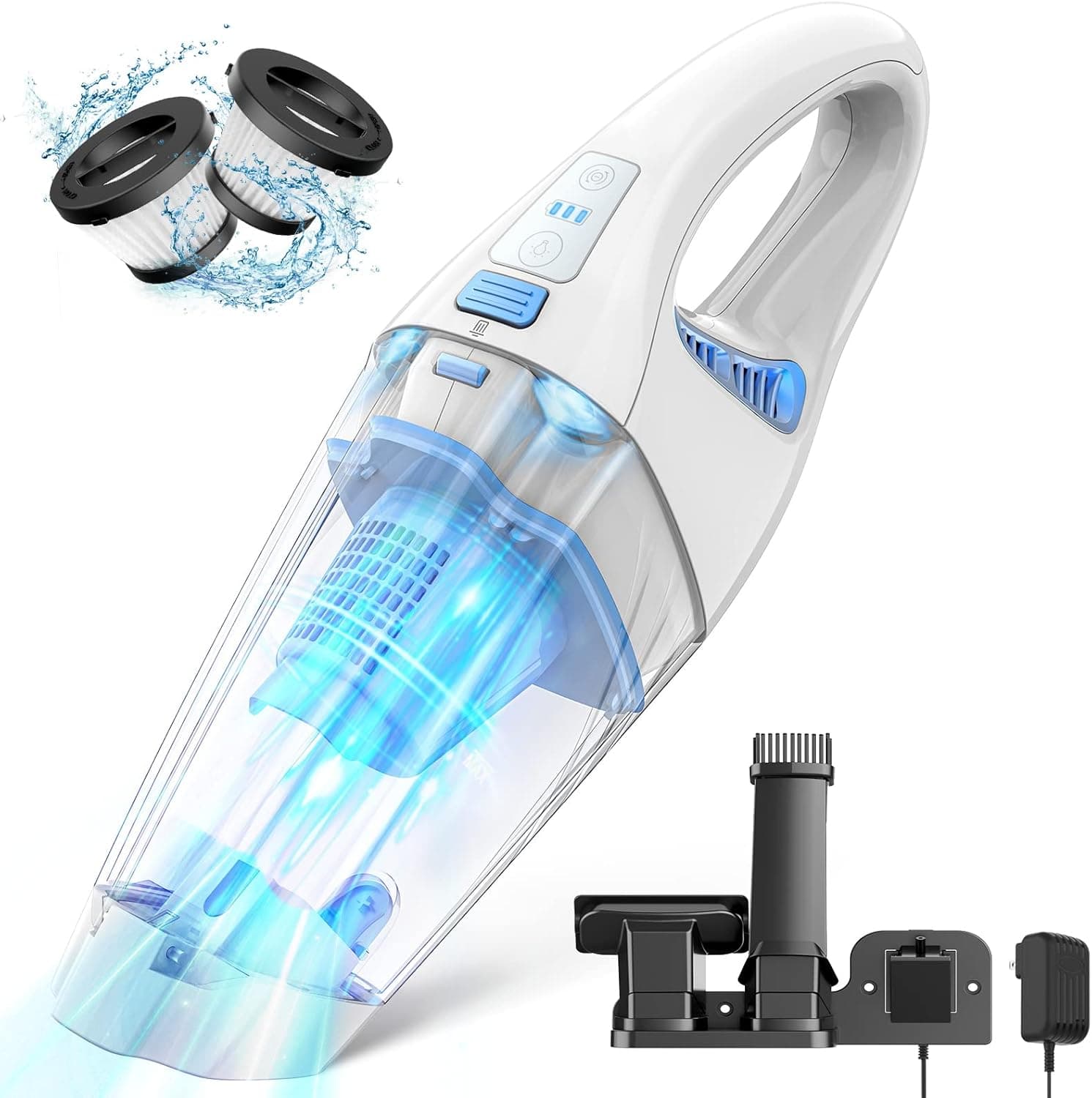FUOAYOC Handheld Vacuum Cordless, Mini Car Hand Held Vacuum with Powerful Suction, Portable Hand Vacuum Rechargeable with LED Light for Pet Hair Keyboard Dust Office and Home Cleaning