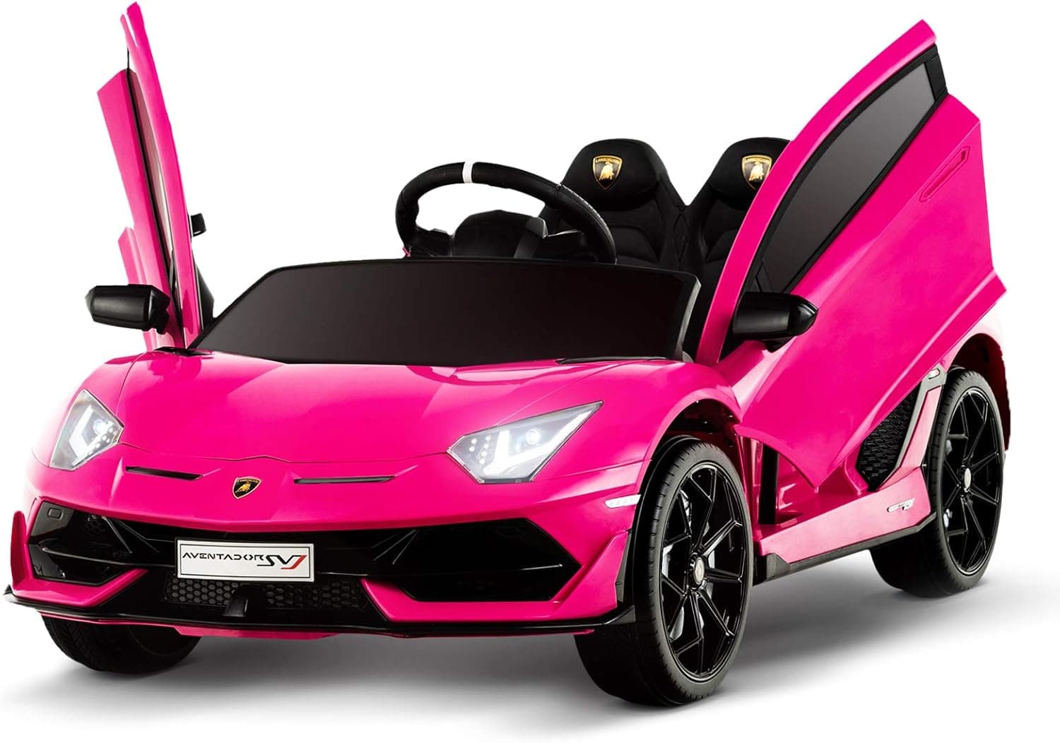Uenjoy 12V Kids Electric Ride On Car Lamborghini Aventador SVJ Motorized Vehicles with Remote Control, Battery Powered, LED Lights, Wheels Suspension, Music, Horn,Compatible with Lamborghini,Pink