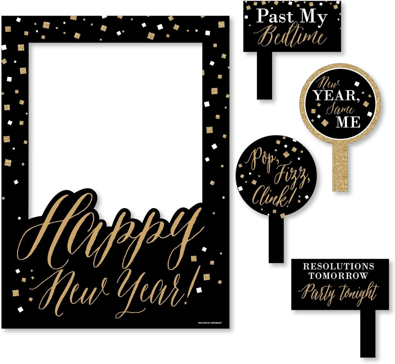 Big Dot of Happiness New Year's Eve - Gold - New Years Eve Party Selfie Photo Booth Picture Frame & Props - Printed on Sturdy Material
