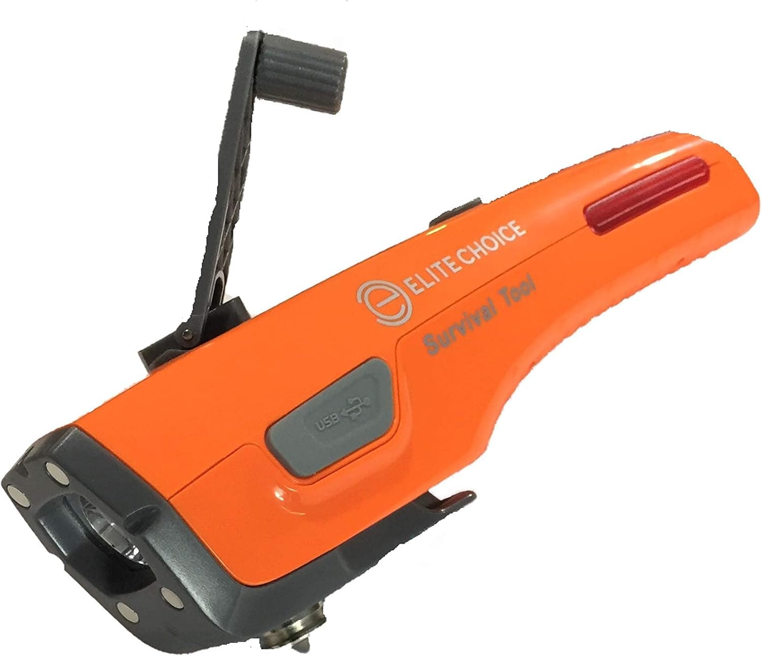 Elite Choice Rechargeable Hand Crank Flashlight - Bright LED Magnetic Flashlight with Seat Belt Cutter, Widow Breaker Hammer, USB Charging Port and Red Emergency Flashers