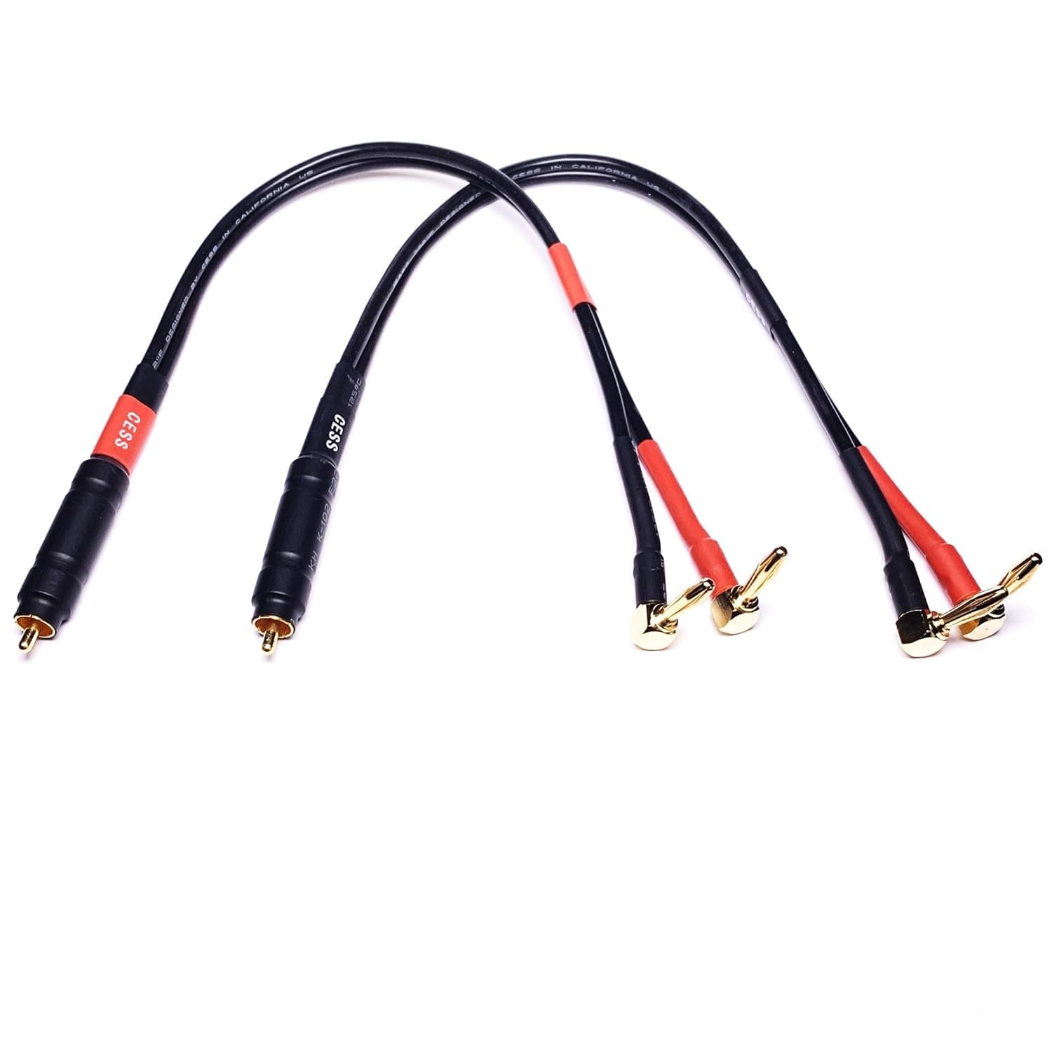 (Close) CESS-140-1f Right Angle Banana to Male RCA Plug Cable, 12 Gauge, 2 Pack (1 Foot)