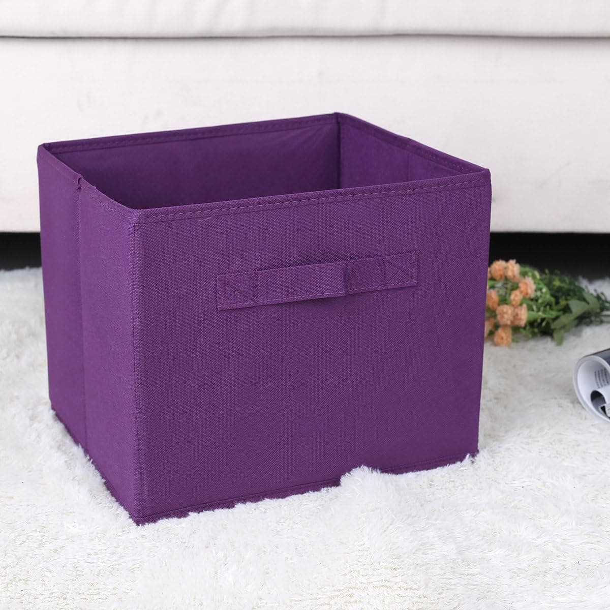Townhouse Rugs Foldable Storage Cube Basket Bin Organizer Containers Drawers Fabric Drawer,6pc Set (Purple)