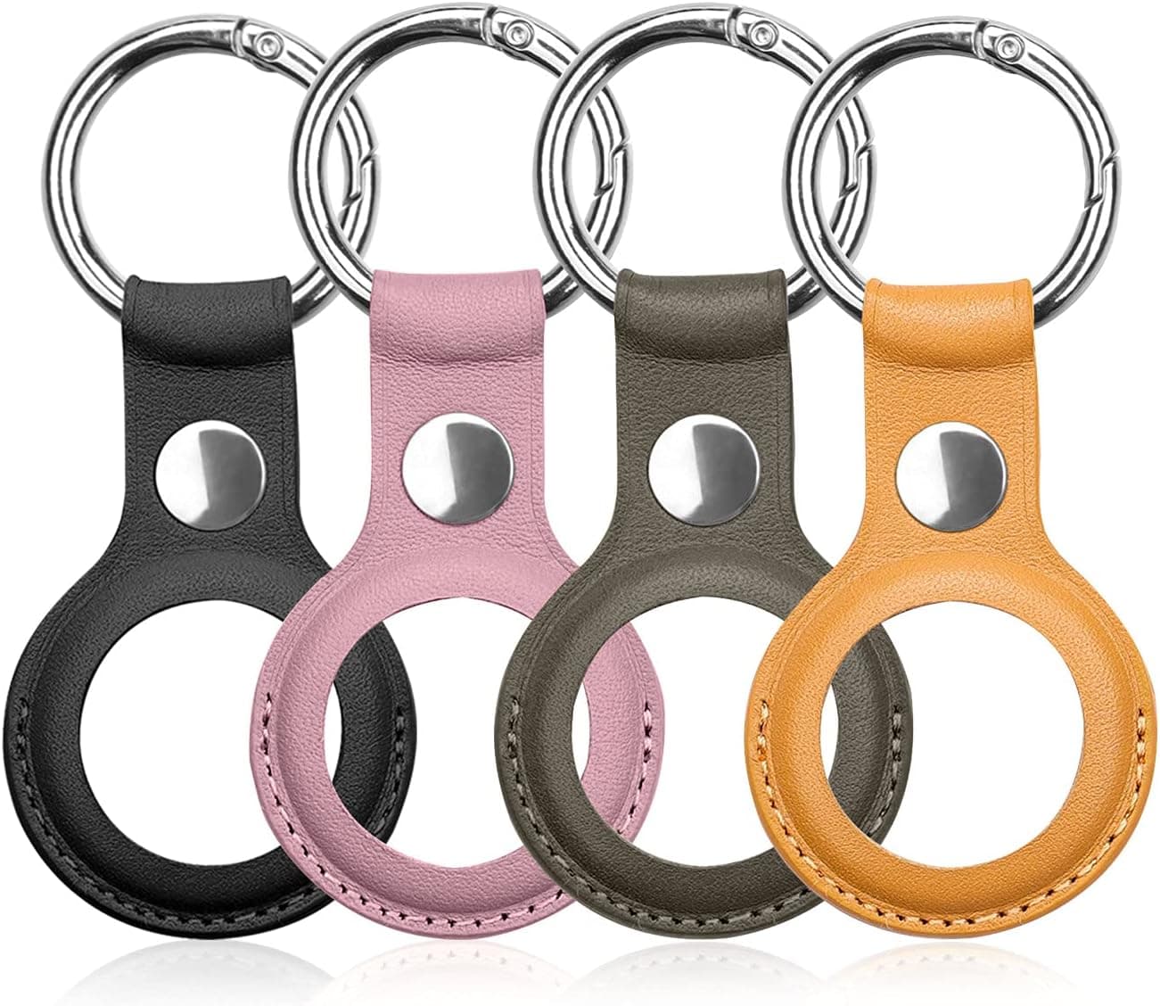 4PCS Portable Leather Case for Airtags 2021, PU Leather Tracker Cover Finder Holder with Key Chain, Compatible with Apple AirTags