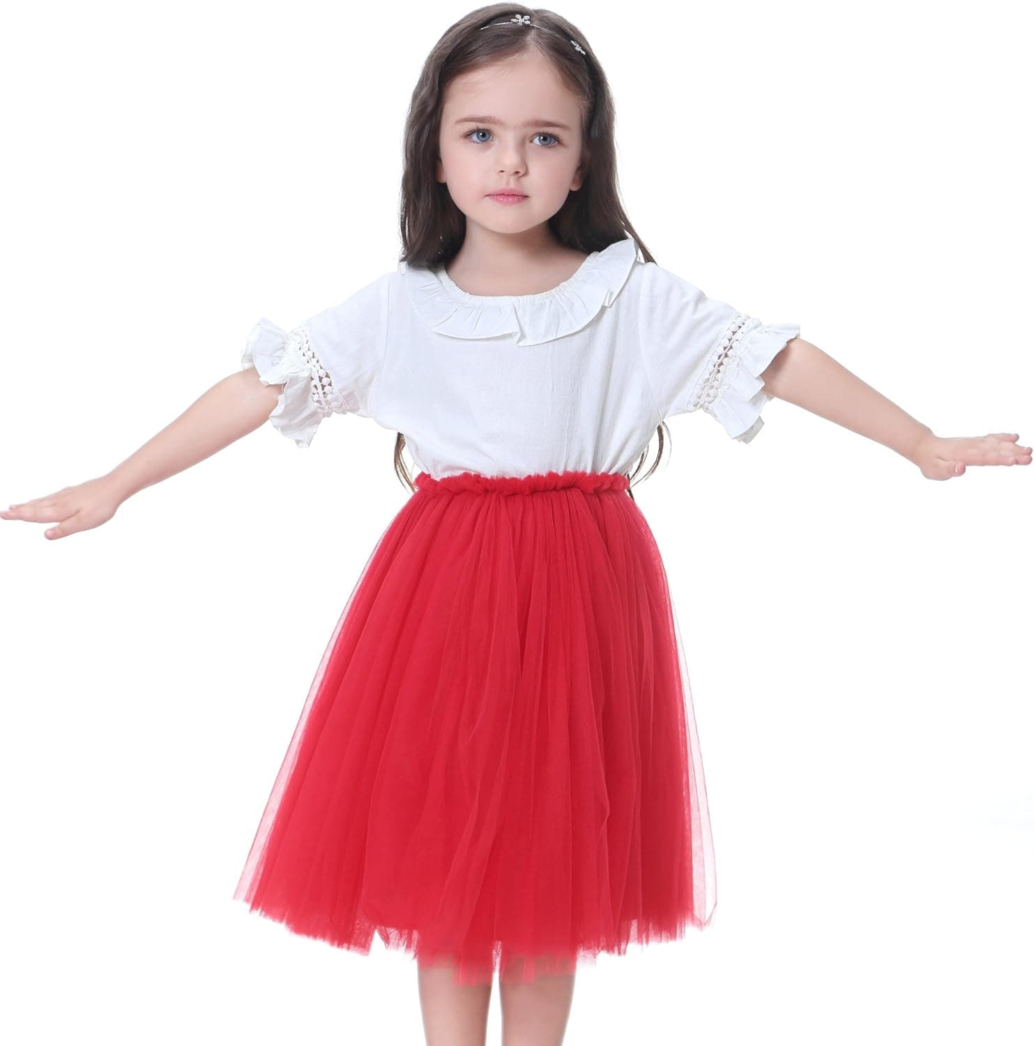 Flofallzique Tulle Girls Skirts Layered Toddler Tutu Knee Length Dancing Clothes for 1-12 Years Old