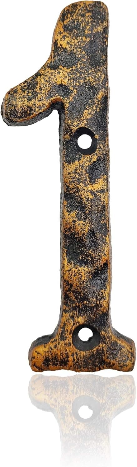 5.5 Inch House Numbers, Cast Iron Home Address Number, Featuring Solid /Heavy Duty & Sturdy, Uneven Bronze-colored,Number 1