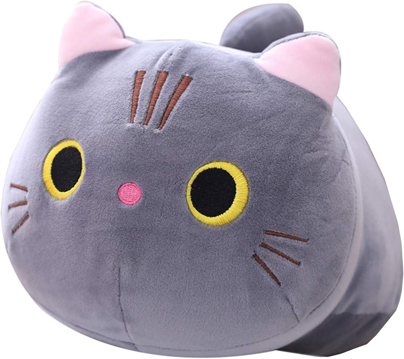 Hofun4U Grey Cat Plush Pillow, 18.8 Inch Cat Stuffed Animal, Kawaii Kitty Plush Doll Toy Anime Cat Soft Throw Pillow Christmas Birthday Party for Adults Kids Girls Boys
