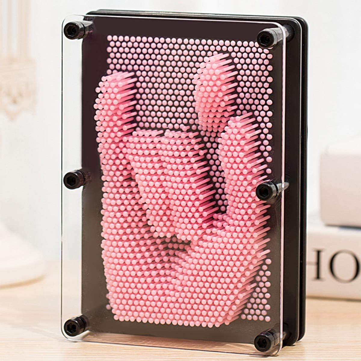 HagieNu 3D Pin Art Sculpture Pin Impression Large Size Hand Mold for Family Learning Gift (Pink/Large)