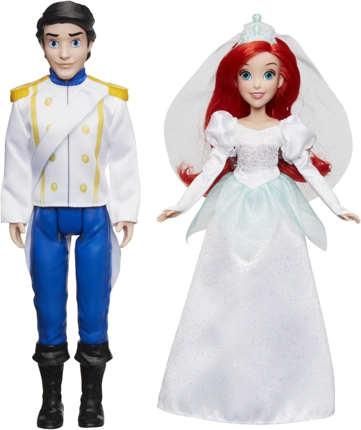Disney Princess Ariel and Prince Eric, 2 Fashion Dolls from The Little Mermaid Movie, Doll in Wedding Dress, Tiara, and Shoes Toy, Brown