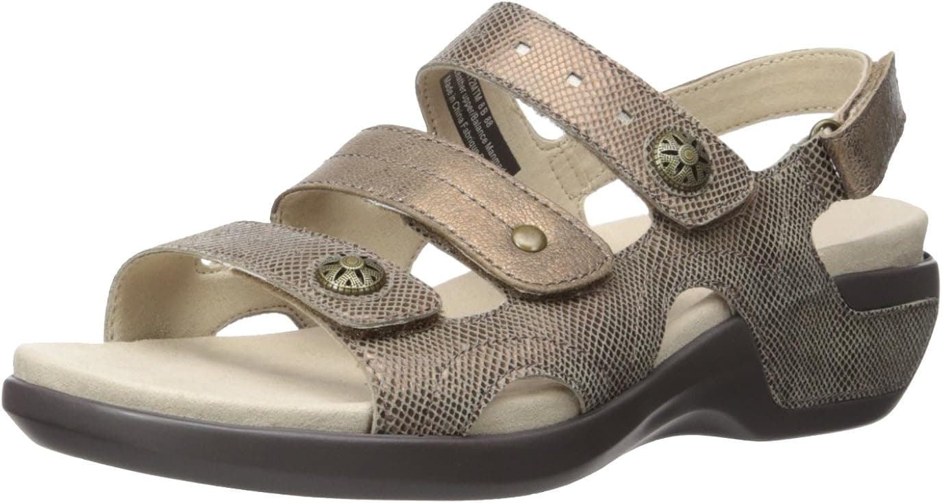 Aravon Women's Power Comfort Three Strap Heeled Sandal, Metallic Taupe, 9 Wide