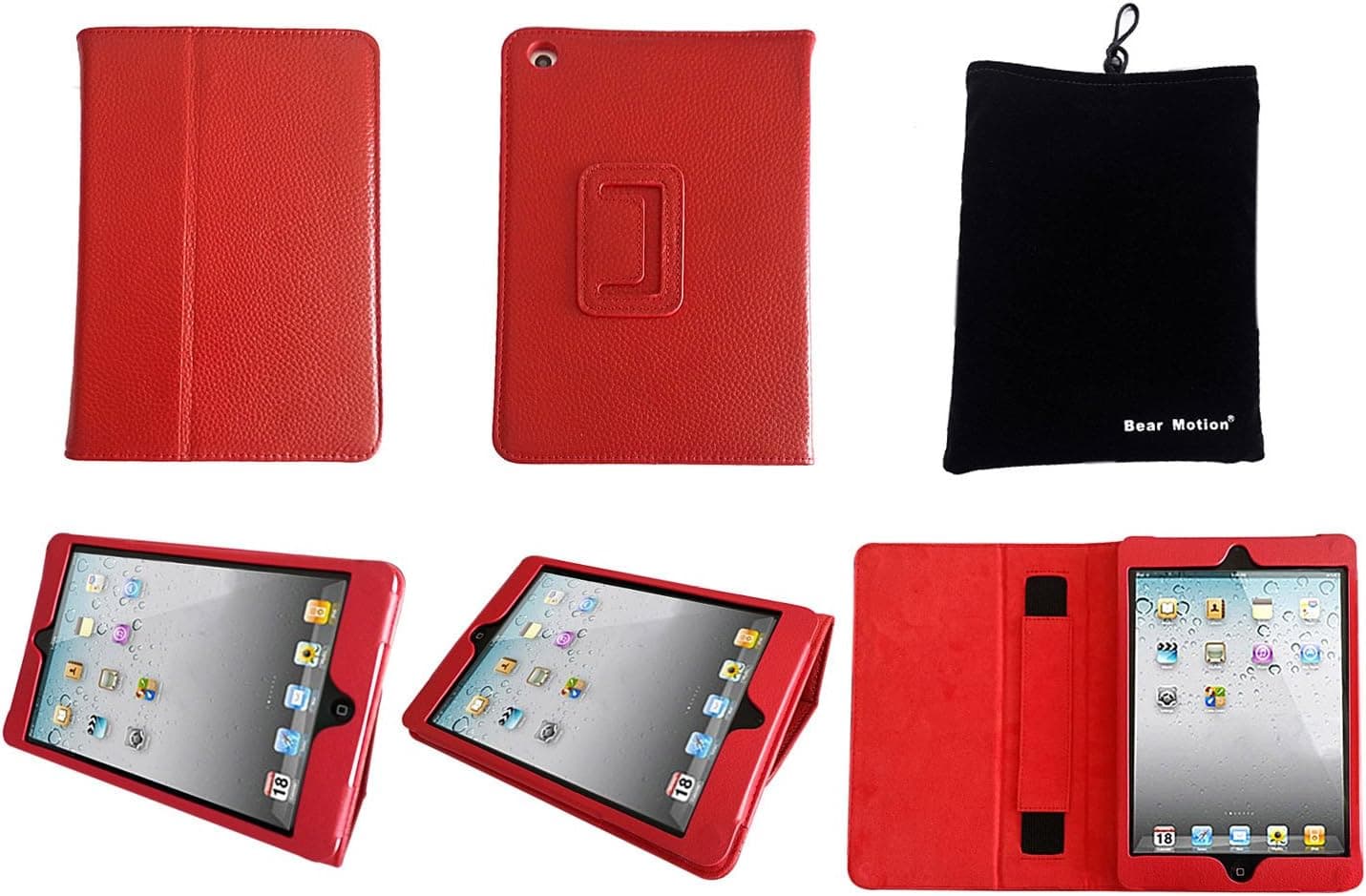 Bear Motion Leather Folio Case for iPad Mini 7.85" / The 7.85 Inch Mini iPad Cover(Wake or Put Your Device to Sleep by Opening or Closing The case) - SD Red