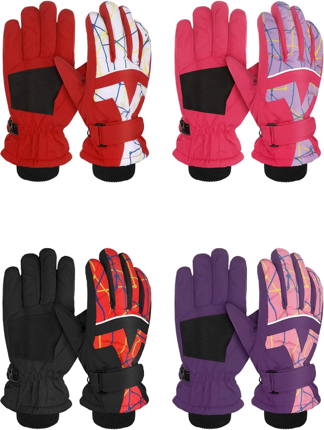Newcotte 4 Pairs Kids Winter Snow Gloves Kids Waterproof Ski Gloves Kids Warm Winter Gloves Windproof Gloves for 8-15 Years Boys Girls