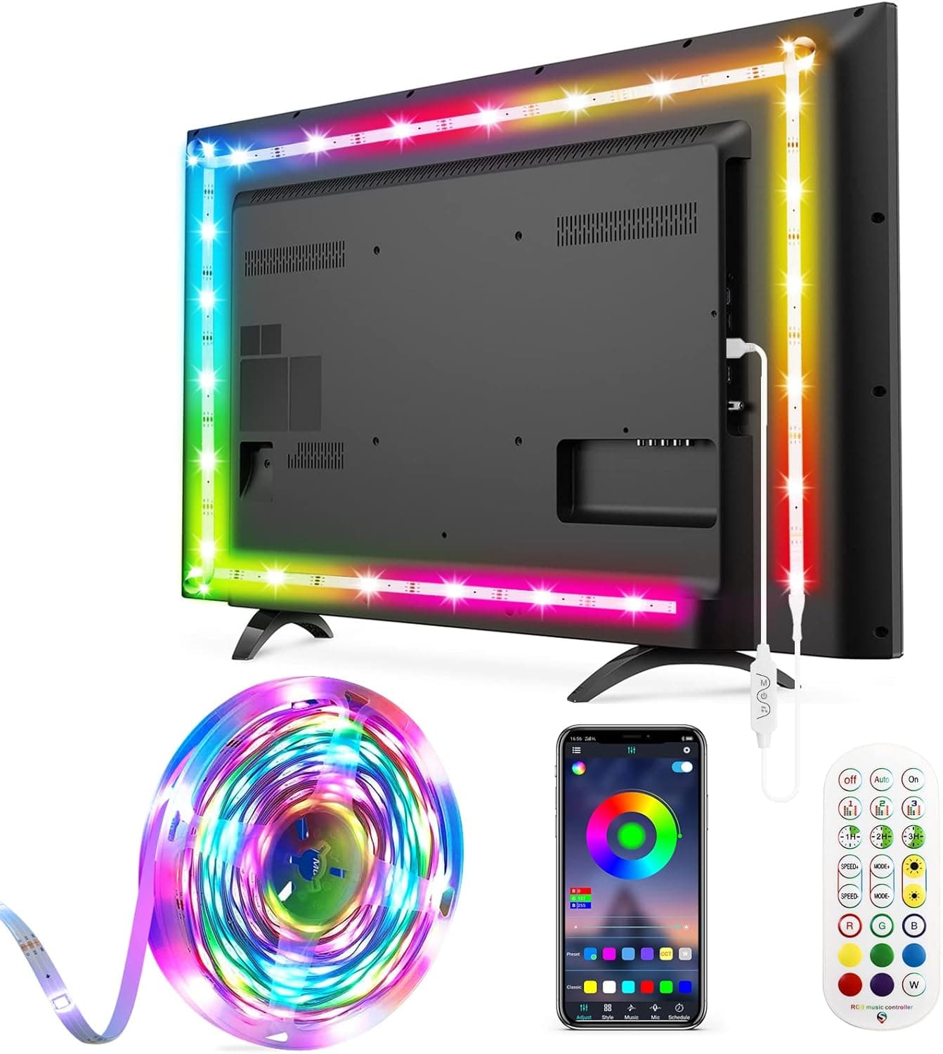 Daymeet TV Led Backlight,13.1ft RGB 5050 LED Lights for TV, TV Led Lights for 45-60inch TV/Monitor, USB Led Strip Lights for TV, LED Strip Lights Sync with Music, Bluetooth APP Control with Remote