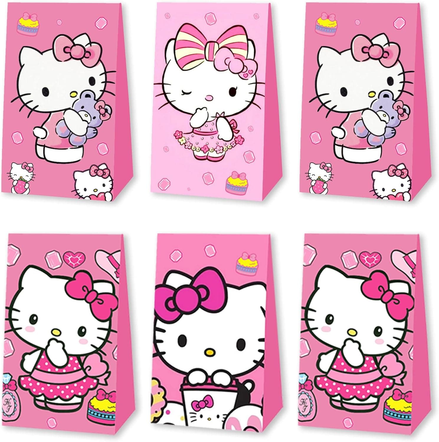 OFRPYQZ 12PCS Kitty Party Gift Bags, Cartoon Kitten Birthday Supplies Party Favors Gift Bags For Girls