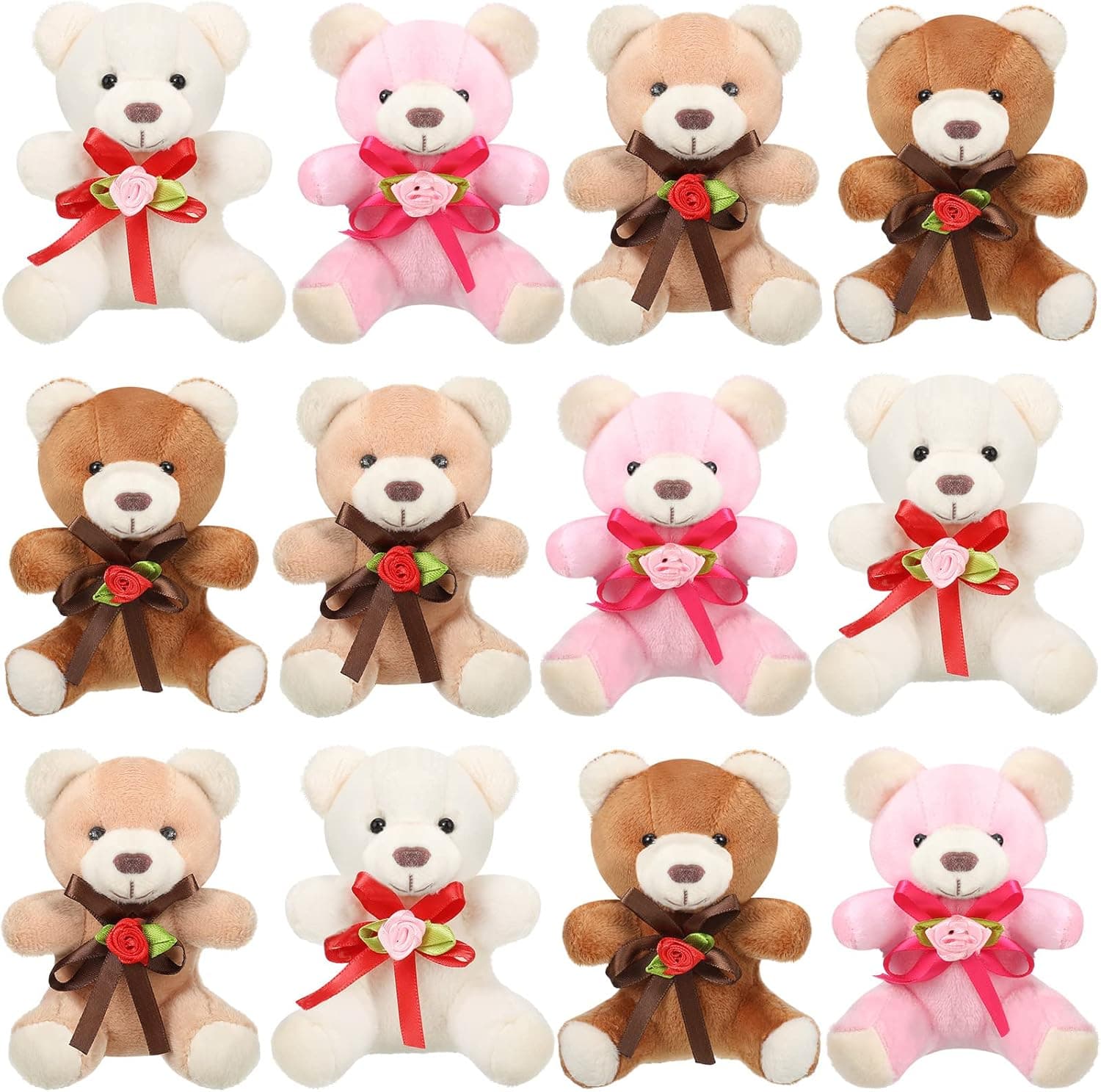 12 Pieces Plush Mini Bear Toy 3.5 Inch Stuffed Tiny Bear Small Bears for Valentine's Day Bear Keychain Birthday Wedding Party Favor Plush Toy Stuffed Animal Bears Doll Decor