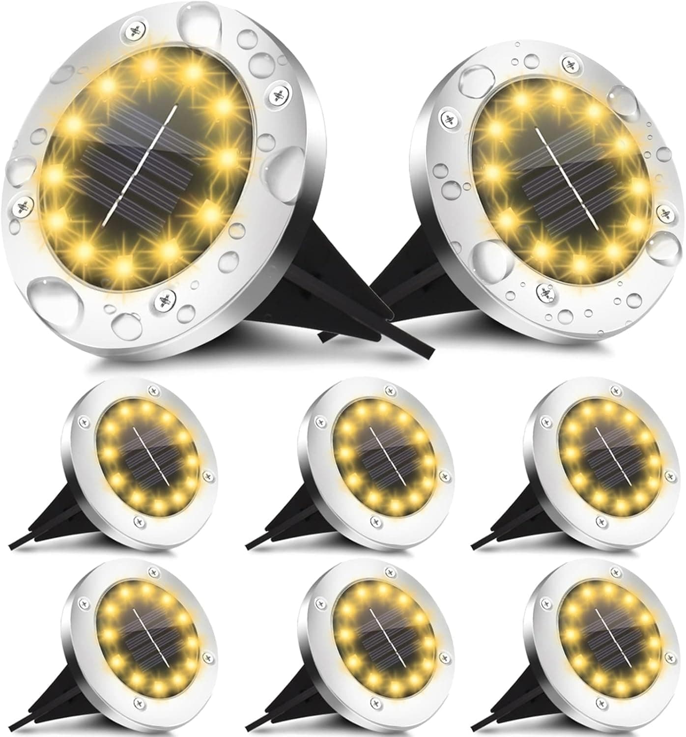 Solar Ground Lights, Solar Garden Lights Outdoor Waterproof, 8 Packs 12 LED Solar Outdoor Lights for Garden, Pathway, Yard, Patio, Walkway, Grounds Decorations(Warm White)
