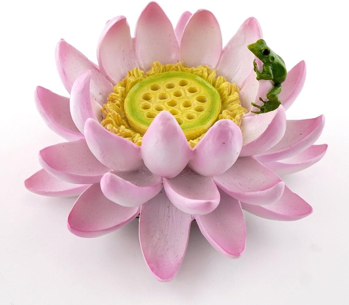 Top Collection Lotus Flower with Frog Incense & Candle Holder, 4.25", Pink