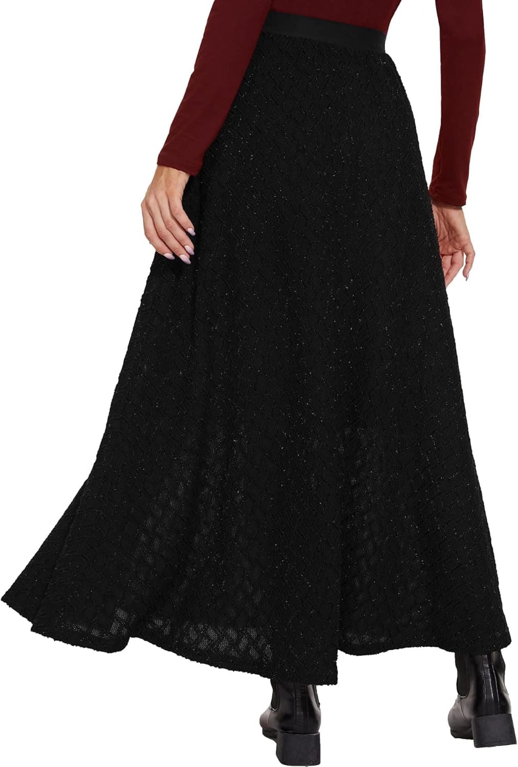 Herou Womens Elastic High Waist Sequin Long A-Line Fall Winter Warm Vintage Flowy Flared Maxi Skirts