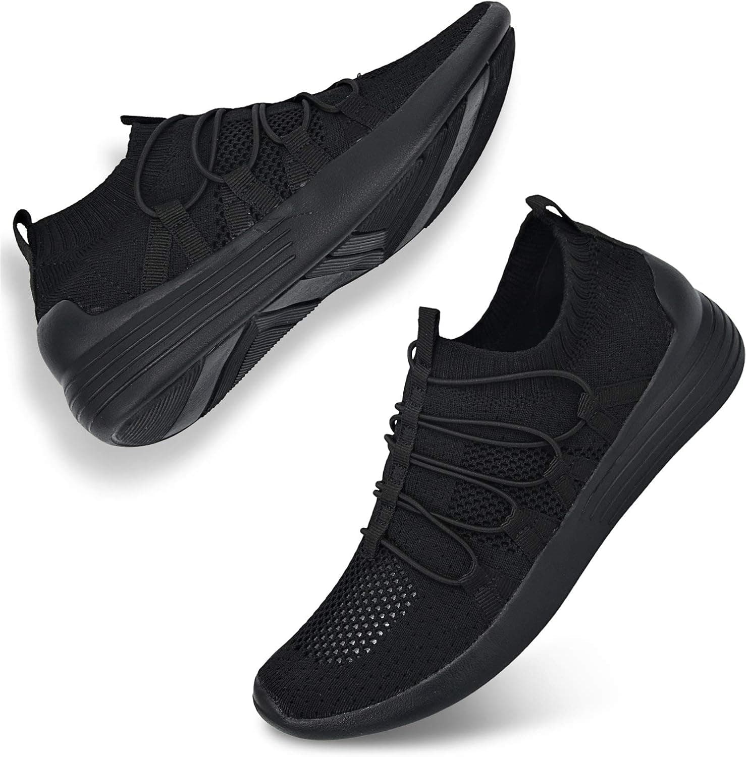 JIASUQI Womens Girls Breathable Athletic Casual Walking Work Shoes Fashion Sneakers Black 8.5