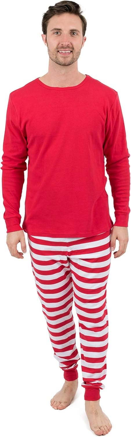 Leveret Men's Pajamas Fitted Striped Christmas 2 Piece Pjs Set 100% Cotton Sleep Pants Sleepwear (XSmall-XXLarge)