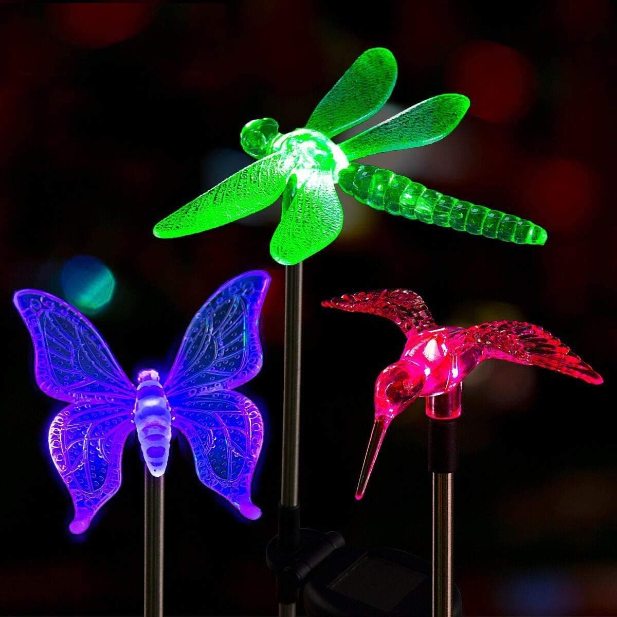 SOLPEX Solar Garden Lights,3 Pack Solar Butterfly Lights Outdoor, Multi-Color Changing Solar Garden Decorations, LED Solar Light Stakes, Solar Yard Lights for Patio, Lawn & Garden, Solar Bird Lights