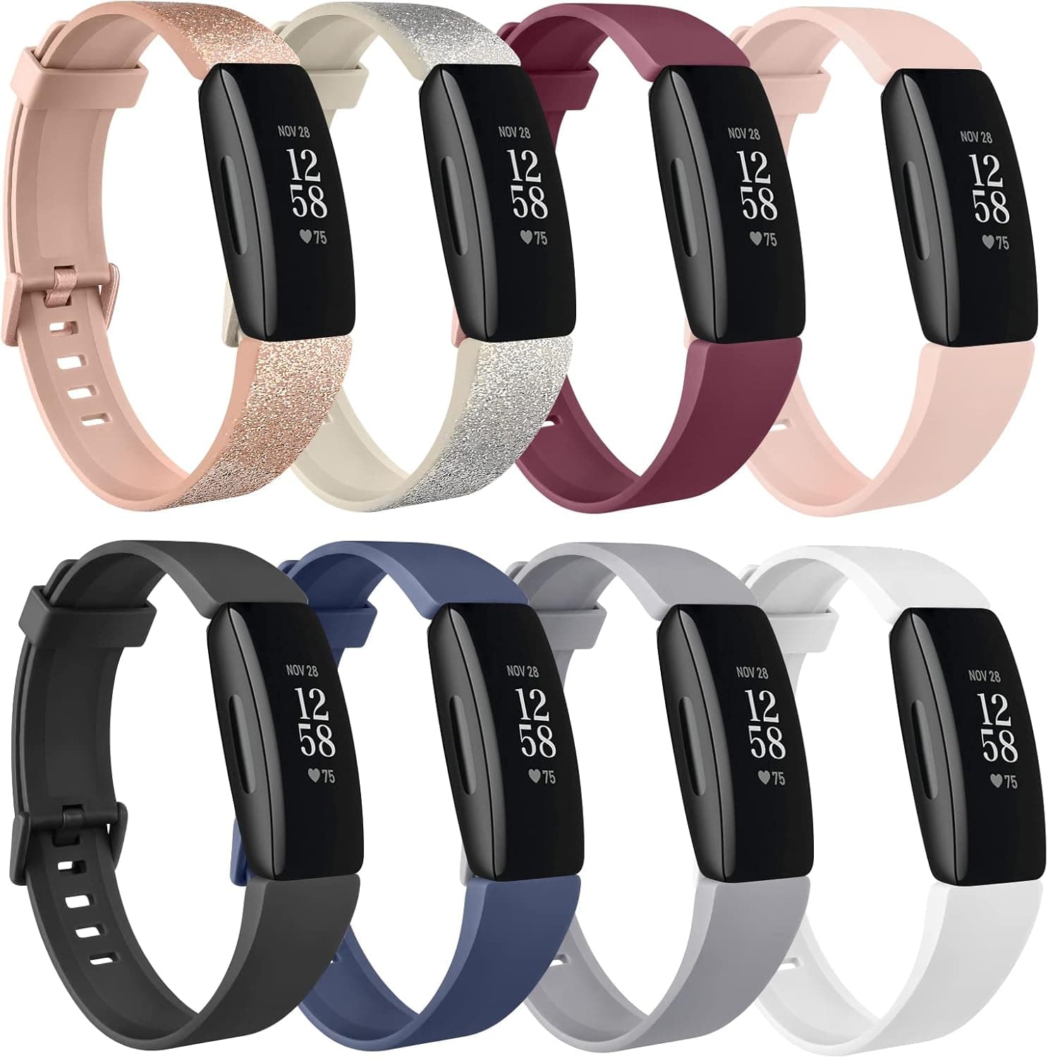 [8 Pack] Silicone Bands Compatible with Fitbit Inspire 2 & Fitbit Inspire HR & Fitbit Inspire & Fitbit Ace 2, Replacement Sport Adjustable Soft Wristbands Accessories for Women Men (8 Pack A, Small)