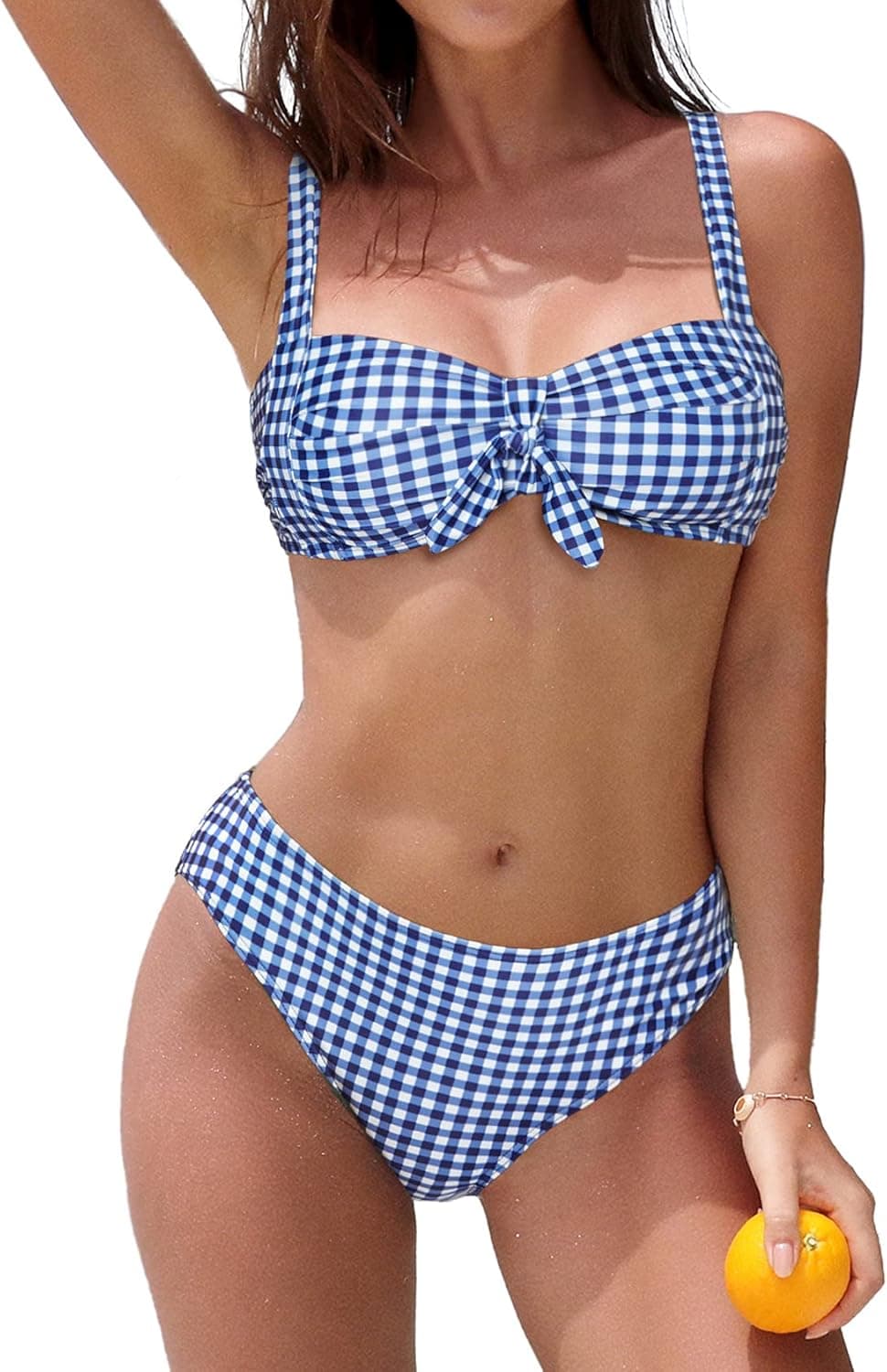 beautyin Bikini Sets for Women Ruched Tie Knot Vintage Plaid Two Piece Swimsuits