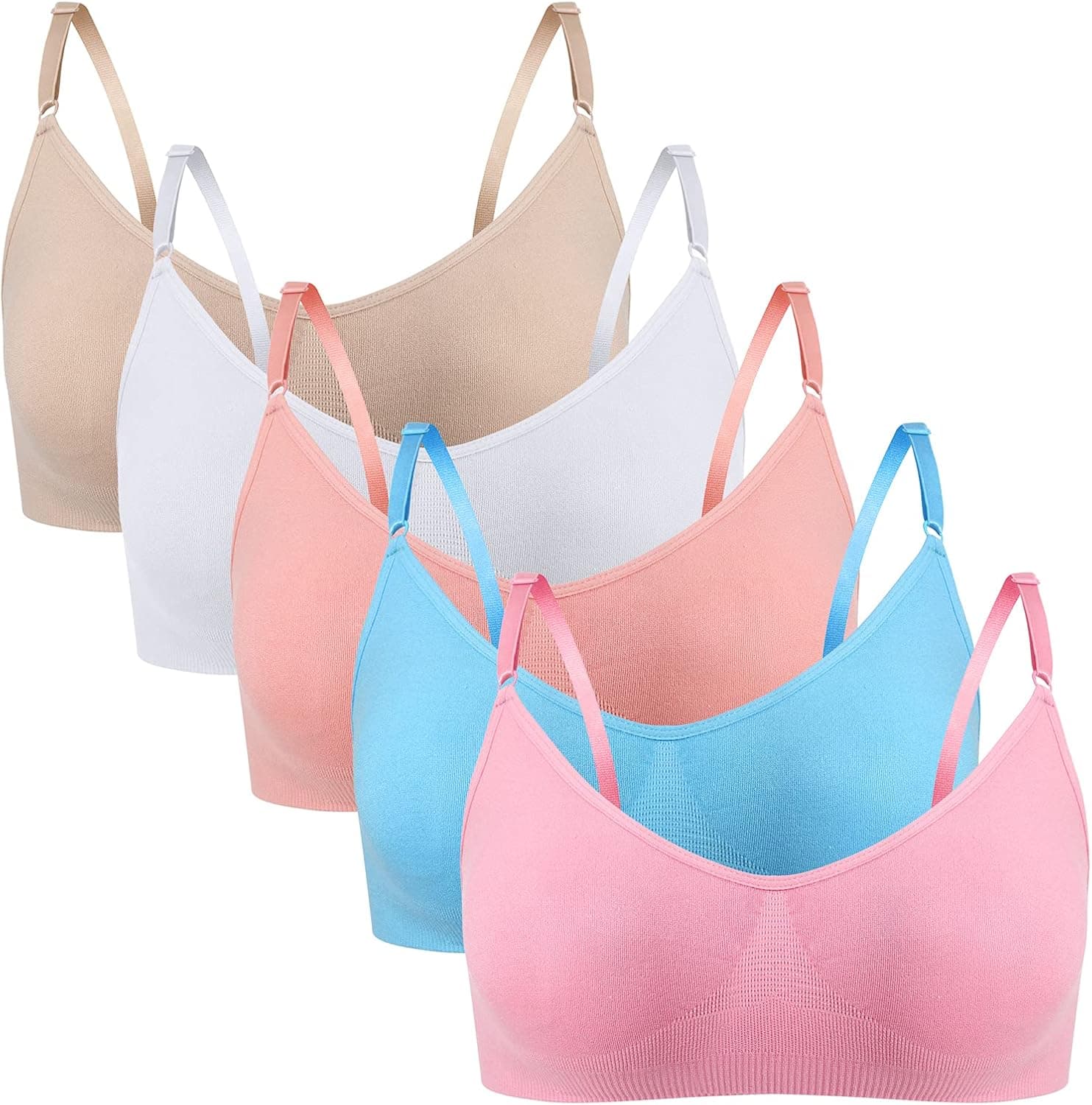 HIVOF Girls Comfortable Camisole Bra with Adjustable Thin Straps - 5 Packs