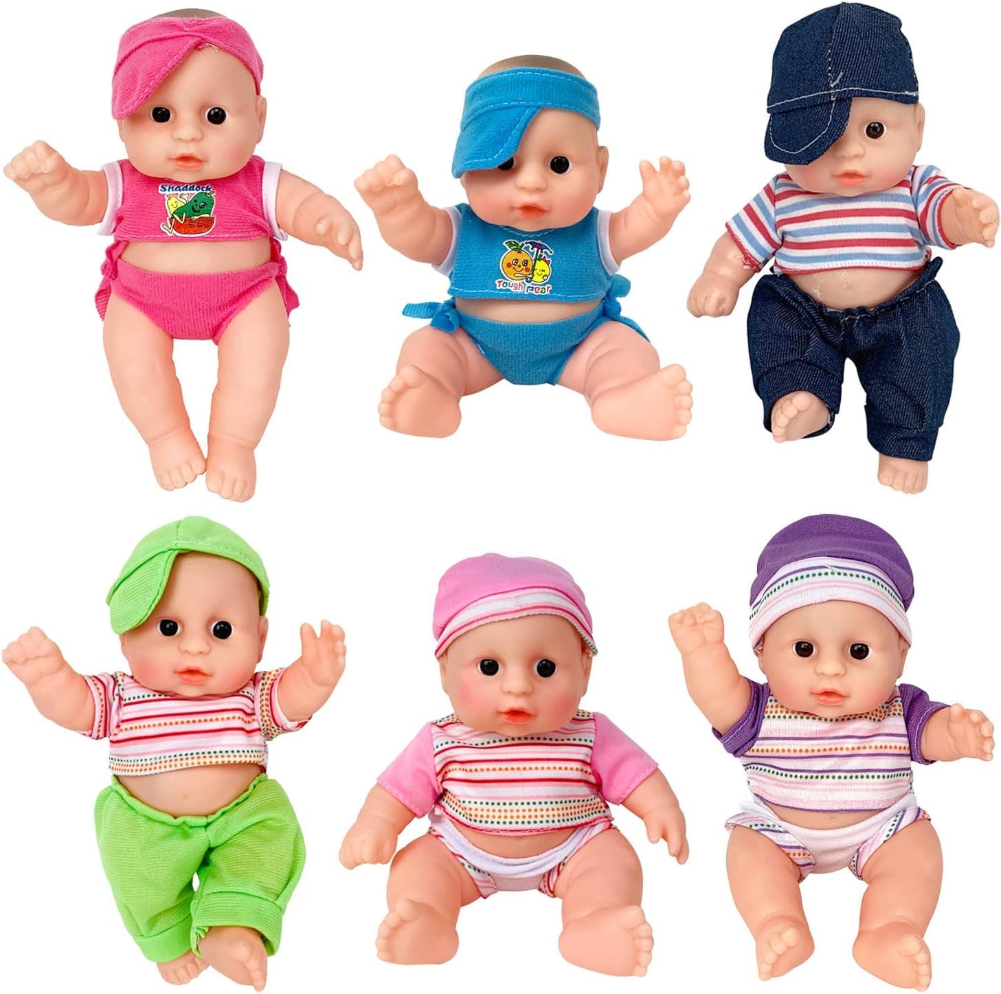 Liberty Imports 8" Baby Dolls Set of 6 Cute Little Vinyl Infant Dolls, Mini Nursery Toys for Girls, Kids Toddlers - Bulk Gift Bundle Party Favors Supplies