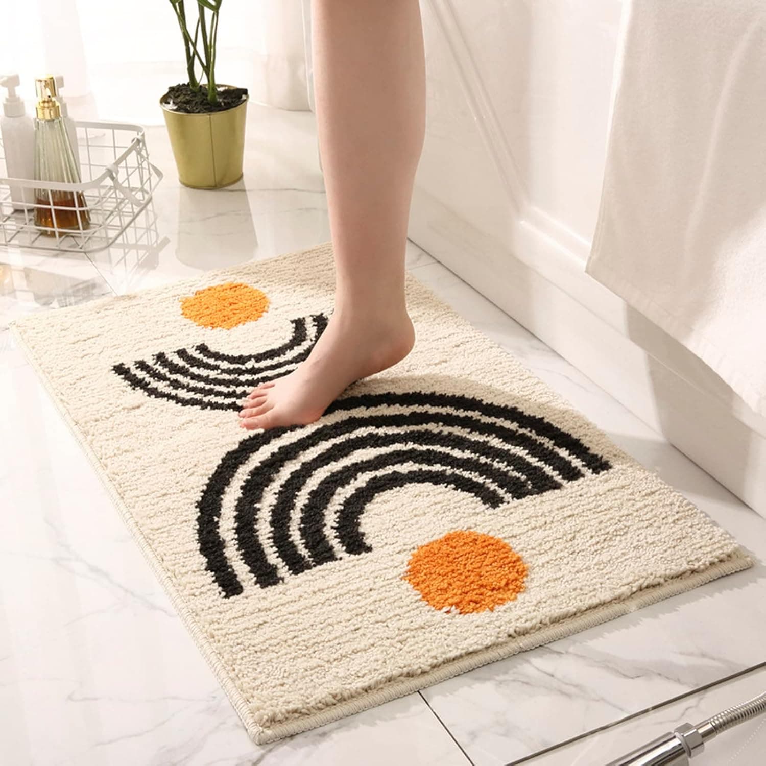VINHMOR Boho Bathroom Rugs 20" x 32" Cute Bath Mat Non-Slip Abstract Absorbent Washable Bath Rug Soft Microfiber Modern Bathroom Decor Doormat for Bathroom Tub Shower Washbasin Entryway, Beige