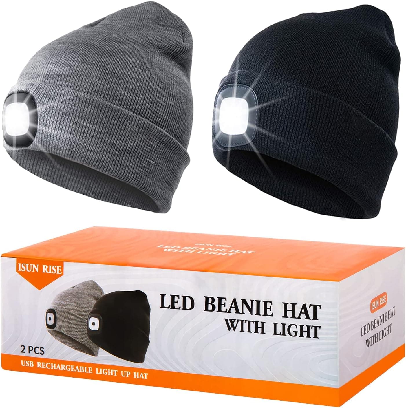 Unisex LED Beanie Hat with Light,USB Rechargeable Headlamp Cap, Winter Knitted Night Lighted Hat Flashlight, Women Men Gifts for Dad Him Husband,Gifts for Elderly Men