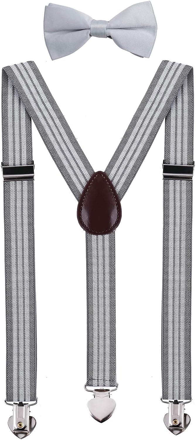 WDSKY Men's Boys' Suspenders and Bow Tie Set Adjustable with Heart Clips