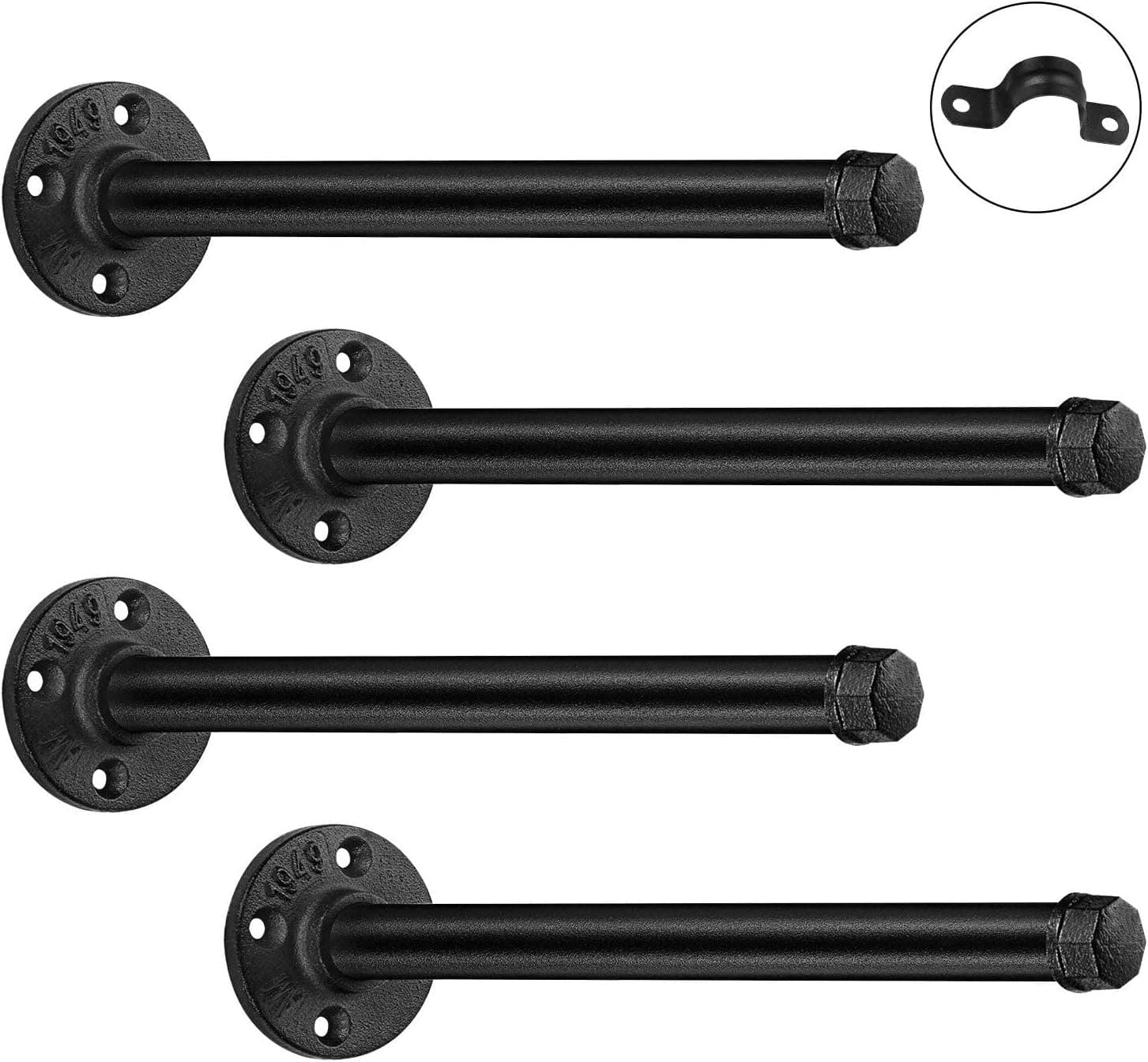 Oyydecor 4 Pack 10 Inch Shelf Brackets, 1/2'' Heavy Duty Floating Shelf Brackets for Floating Wood Shelves, Rustic Wall Mounted DIY Shelving Brackets Hanging Pipe Brackets