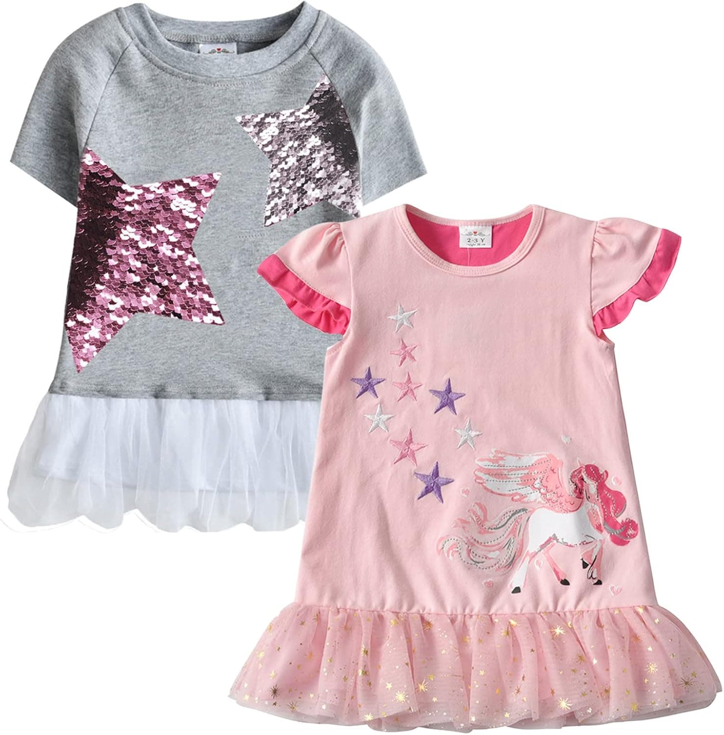 VIKITA Kids Girls Shirts Winter Long Sleeve Tees Toddler Graphic Tops for Daily Wearing for 2-8 Years Kids, Multipack Tees