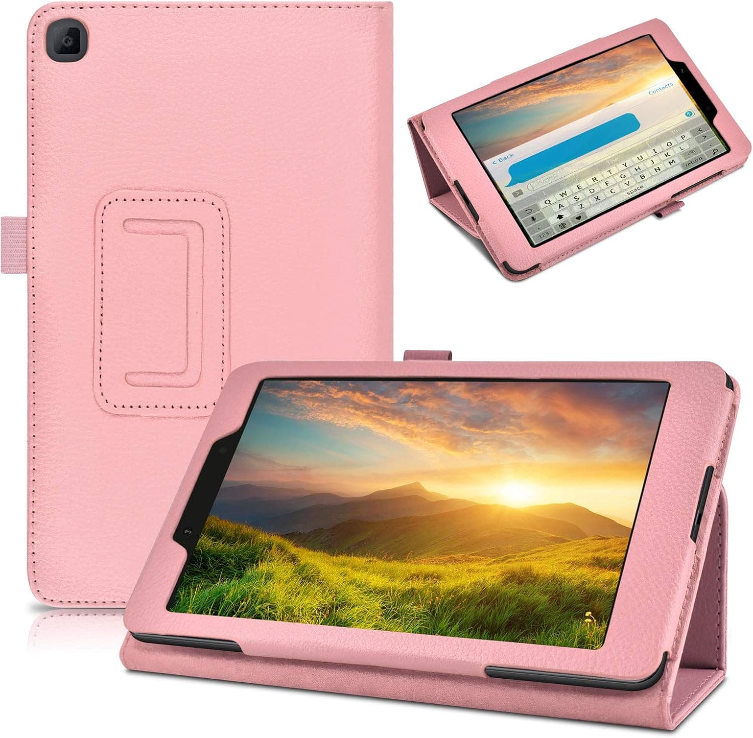 DETUOSI Case for Samsung Galaxy Tab A 8.0 Inch 2019 Without S Pen (Model: SM-T290/T295/T297) Tablet, 【Multi-Angles Viewing】 Ultra Slim Lightweight PU Leather Protective Shell Cover with Stand #Pink