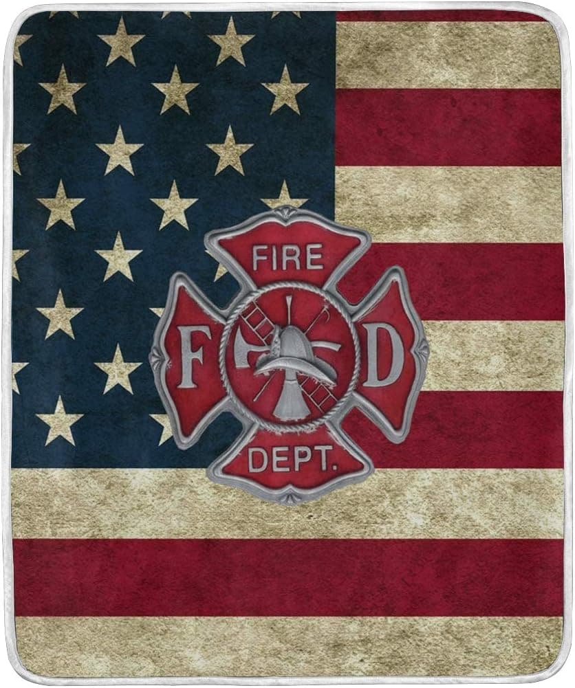 poeticcity 1PC Blanket, Firefighter Fire DEPT. Logo Rescue Plush Throws Siesta Camping 50"X60" Travel Fleece Blankets Quilt Carpet Lightweight Soft Bed SOFE Couch