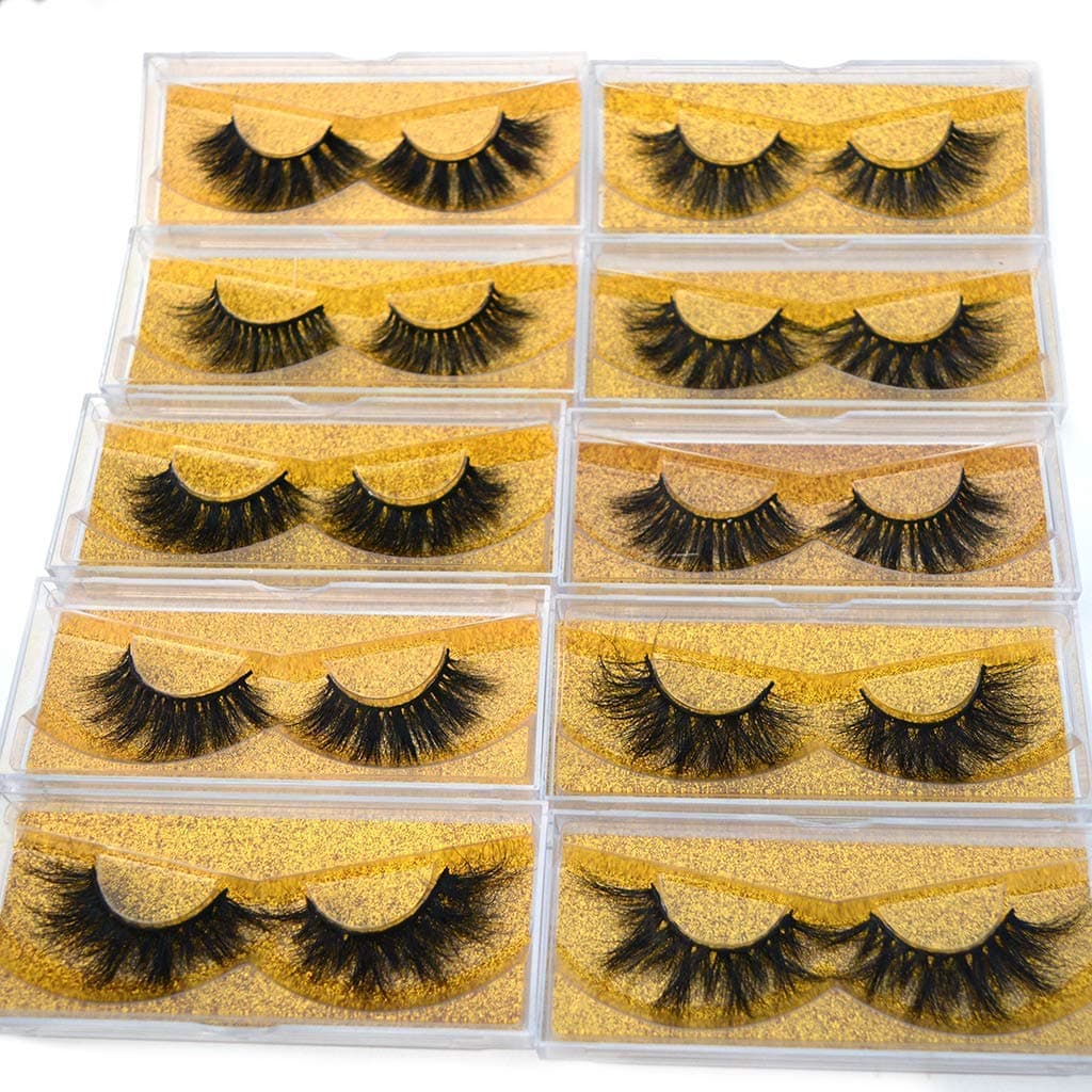 Healthcom 10 Packs Empty Eyelashes Case Glitter Paper Clear Plastic Eyelash Packaging Box False Eyelashes Storage Box with Tray Mink Lash Box Holder Cosmetic Container Care Box for Women Girl(Gold)