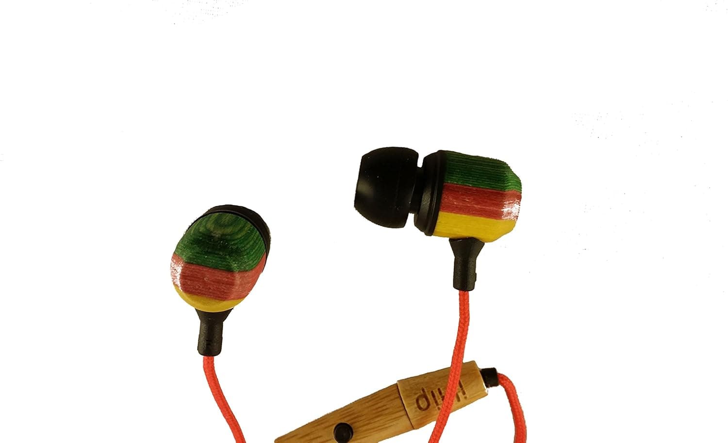 iHip Stained Colored Wood Earbud Headphones Rasta - Jamin Earphones Microphone