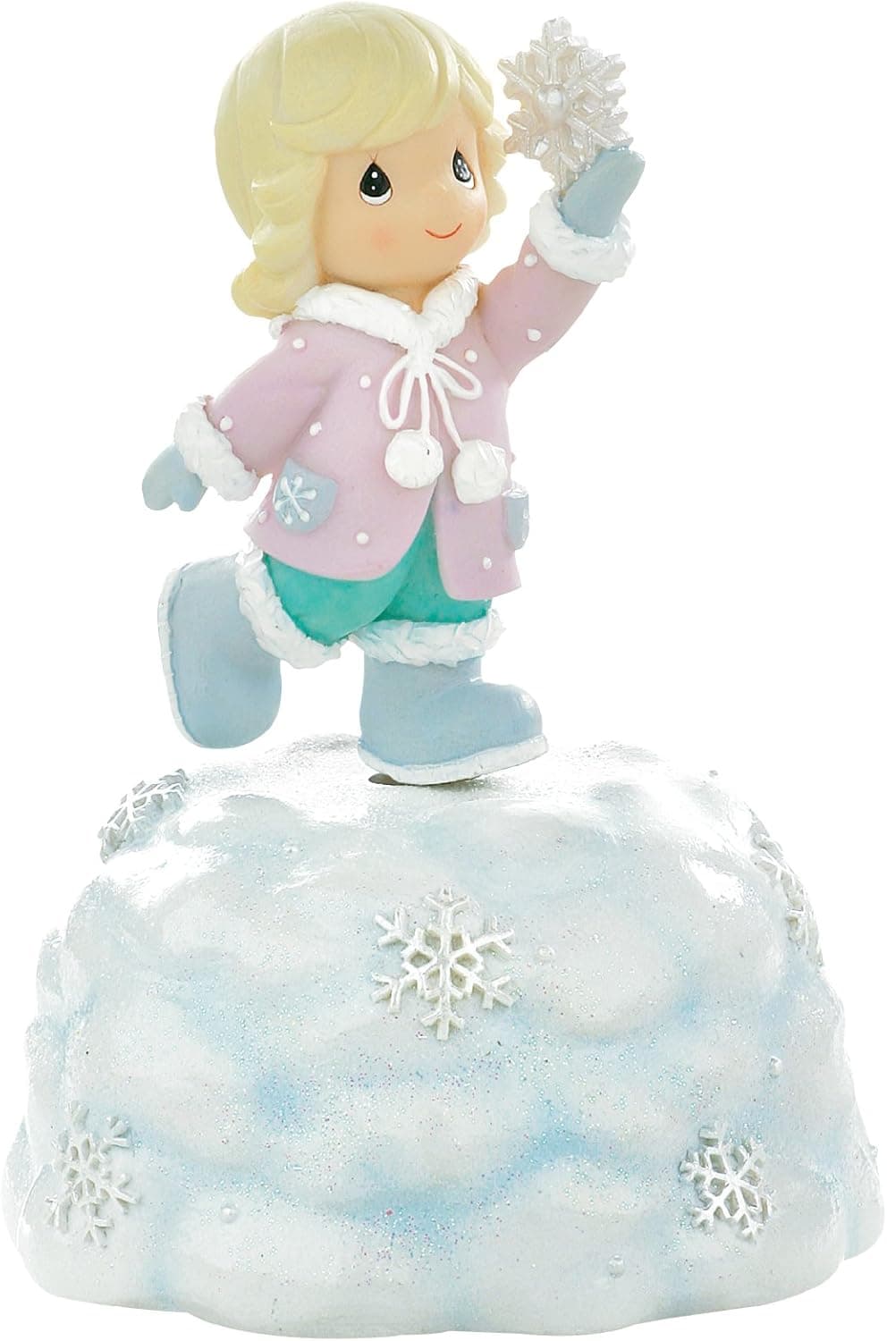Precious Moments Resin Rotating Musical Figurine, Girl Holding Snowflake