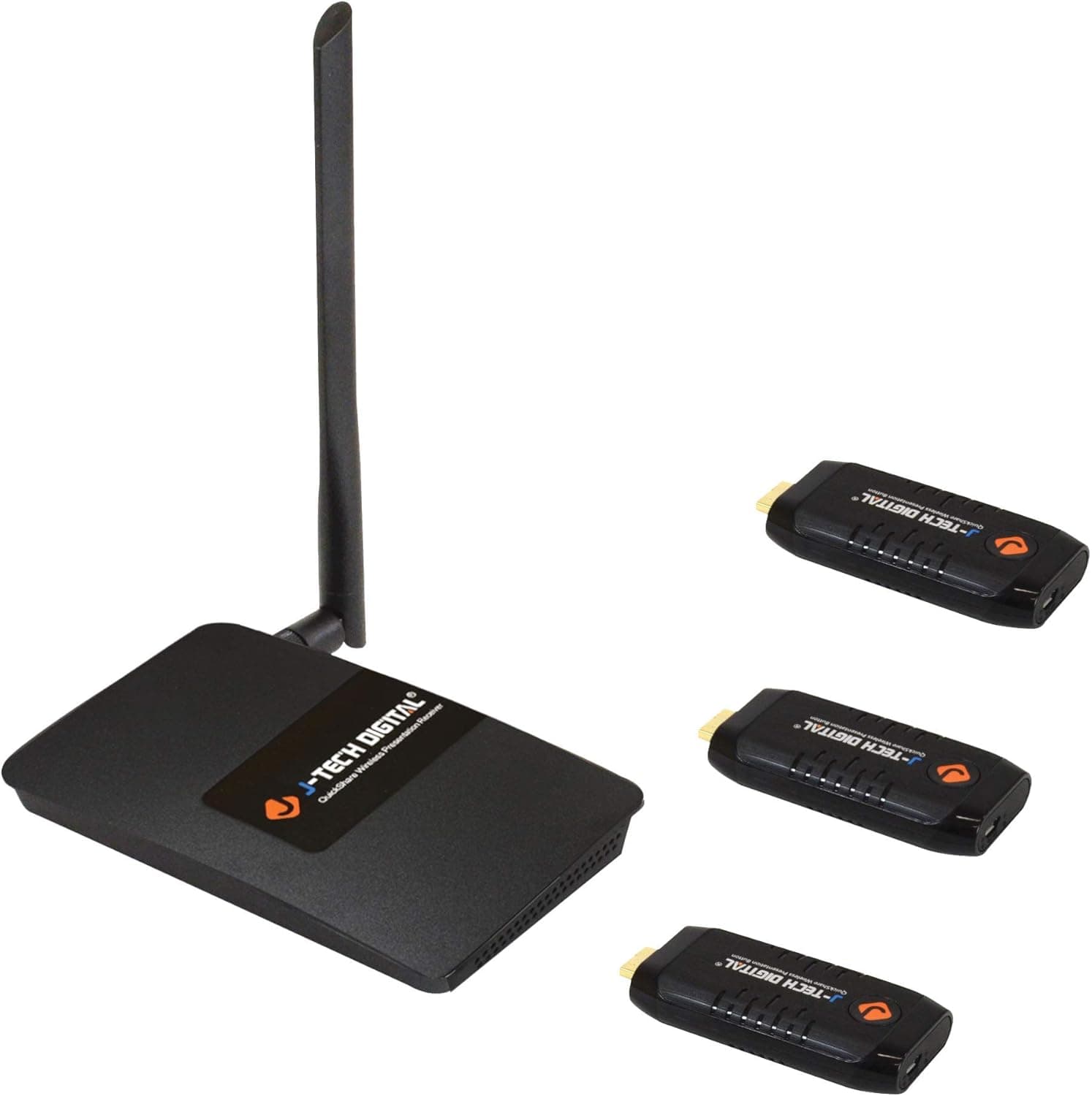 J-Tech Digital HDMI Wireless Presentation System Meeting Room kit 3 TX and 1 RX Streaming 1080P HD Signal from HDMI Dongle up to 65 feet Wireless HDMI Extender (up to 5 Transmitters) [JTECH-QS100]