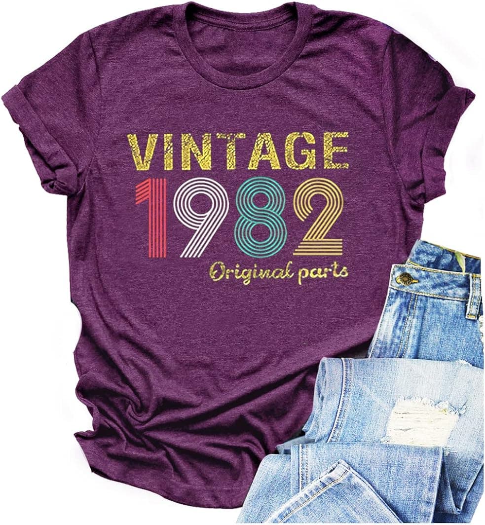 Vintage 1982 Shirt for Women 40th Birthday T Shirt Women 1982 Birthday Gifts Idea Shirts Retro Birthday Party Shirt Tops