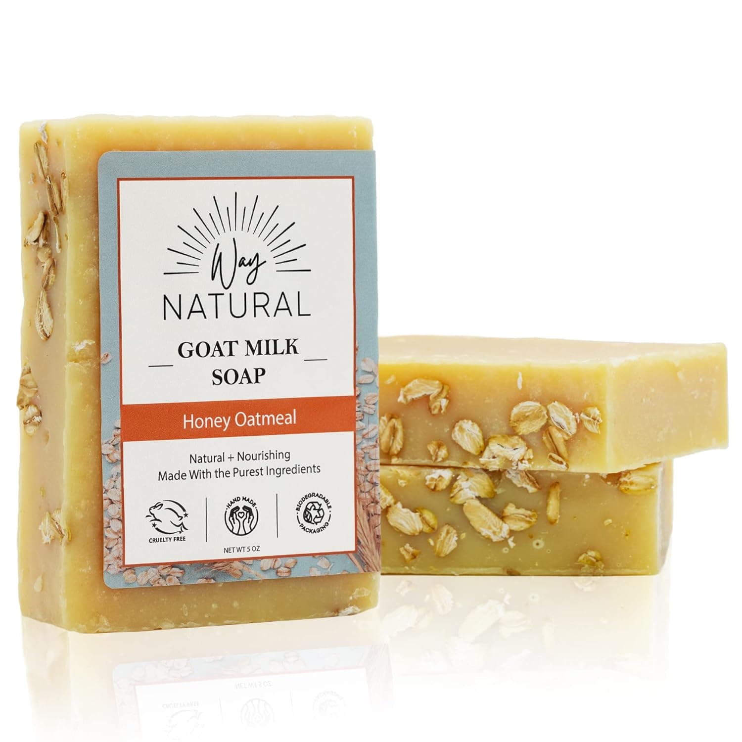 Way Natural Goat Milk Soap, Honey Oatmeal - Moisturizing, Nourishing, Gentle Body Soap Bars - Artisan, Natural Bar Soap for Women and Men - Goat Soap, Handmade Organic Soap Bar - Goats Milk Soap Made in USA - Oatmeal Soap 3 Pack (5 Oz Large Bars)